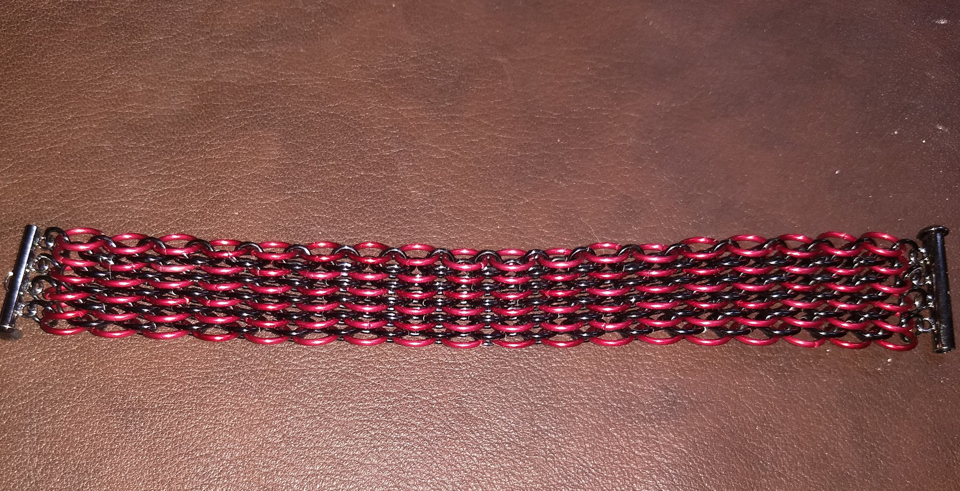 Red and Black Dragonscale Weave Chainmail Bracelet Chainmail Bracelets Dragon & Wolf Designs