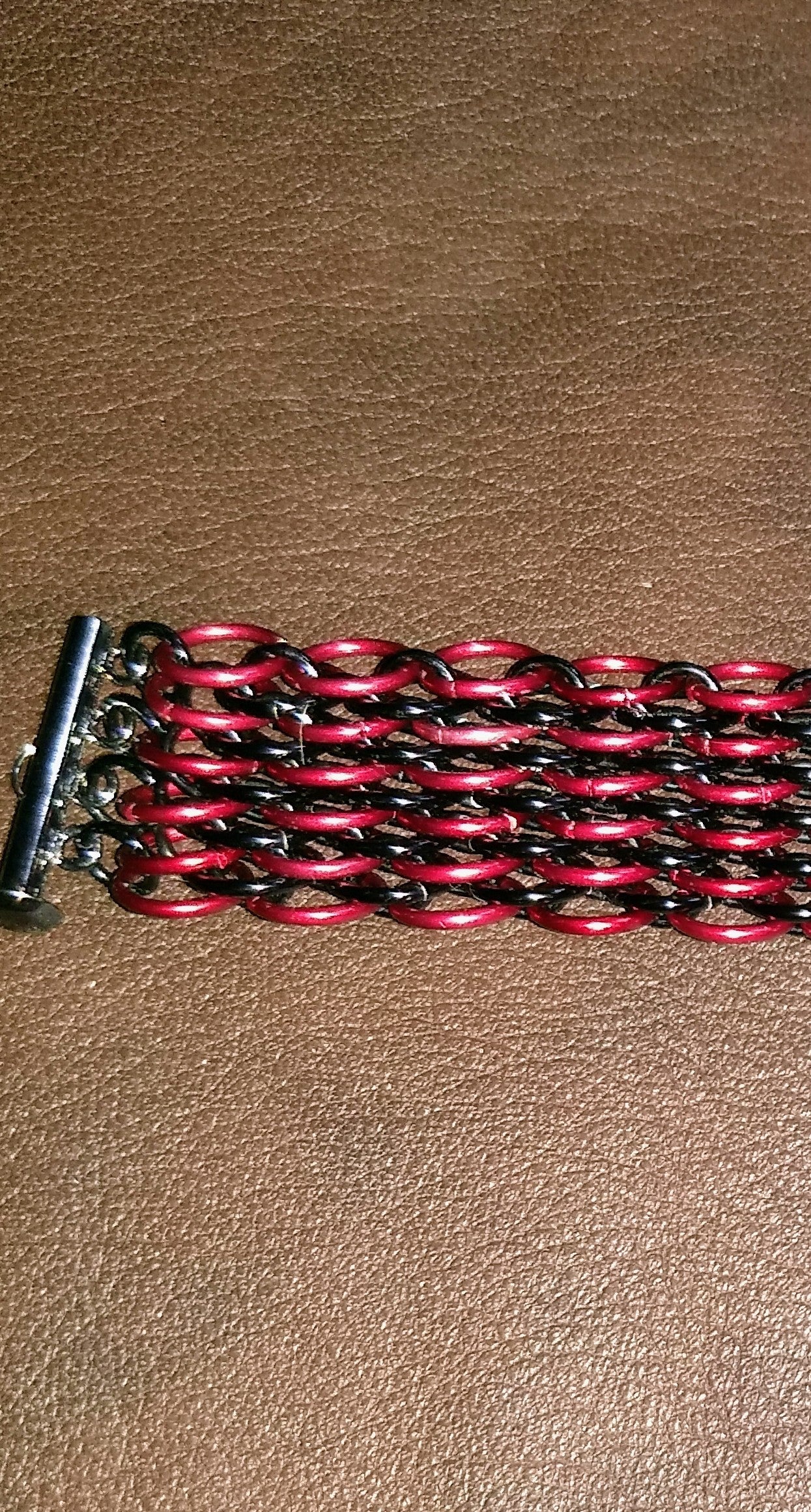 Red and Black Dragonscale Weave Chainmail Bracelet Chainmail Bracelets Dragon & Wolf Designs