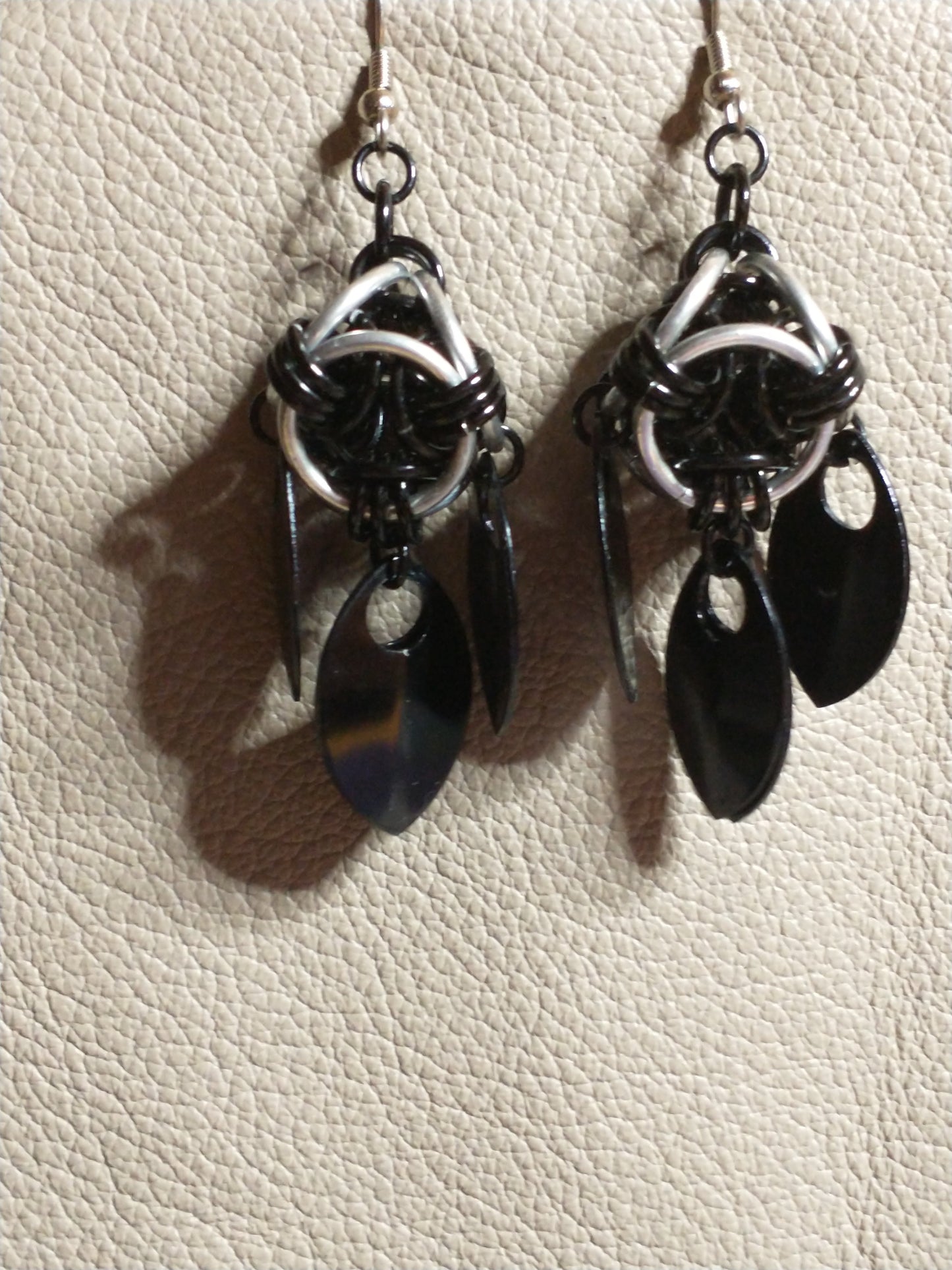 Chainmail & Scale Dangle Earrings Chainmail Earrings Dragon & Wolf Designs Scale Mail Black