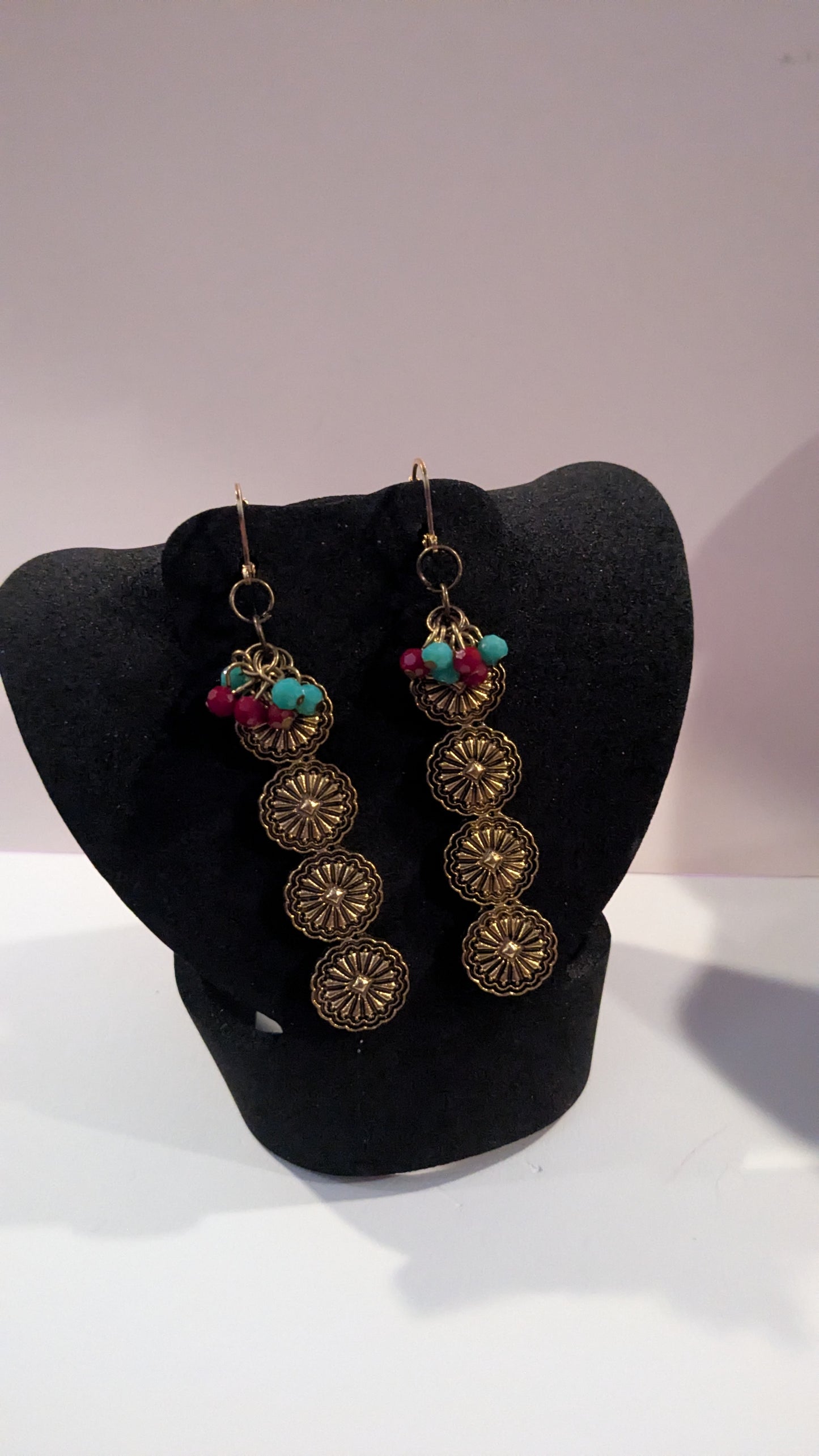 Golden Floral Cartouche Dangle Earrings