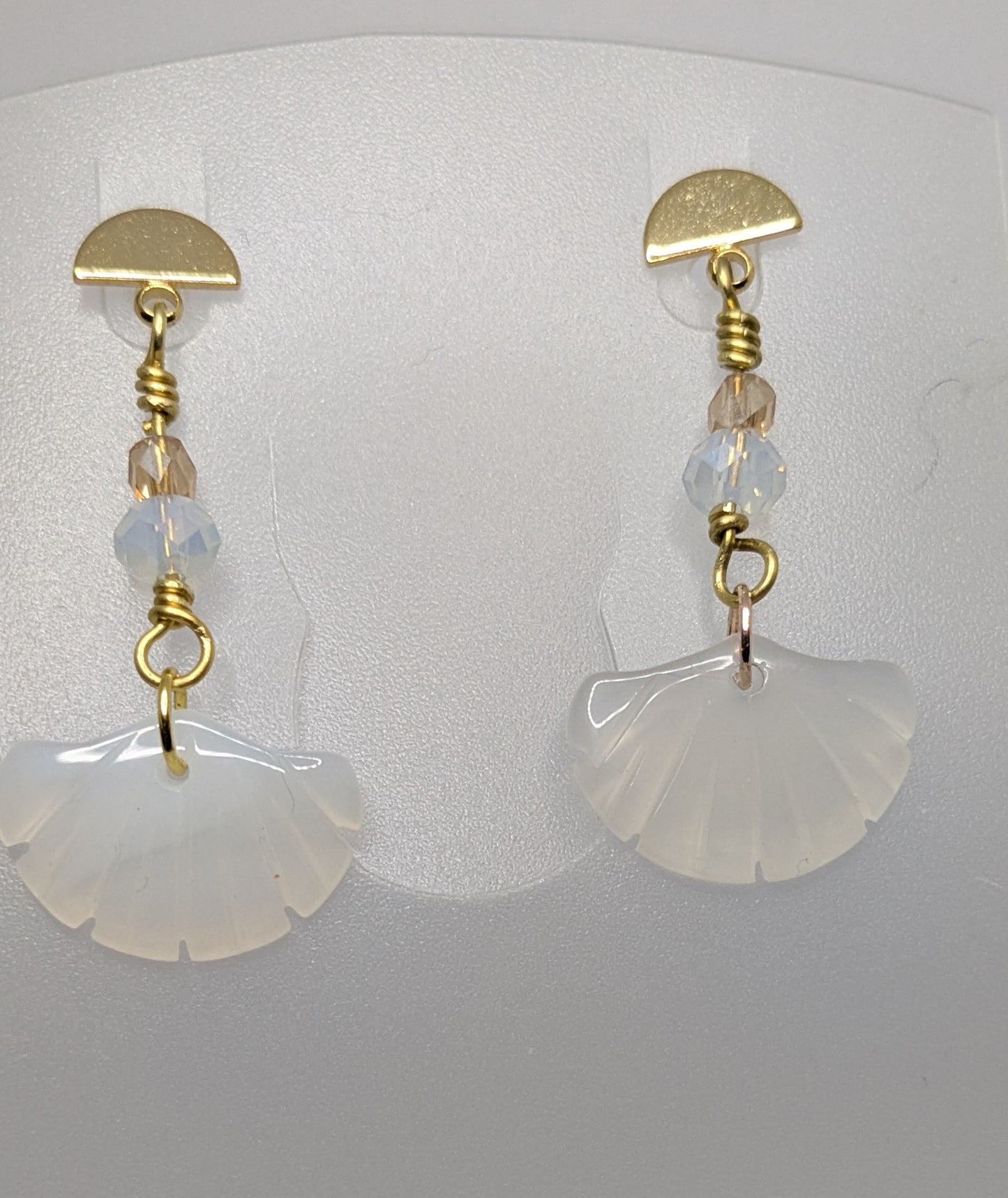 White Agate Ginkgo Leaf Dangle Earrings