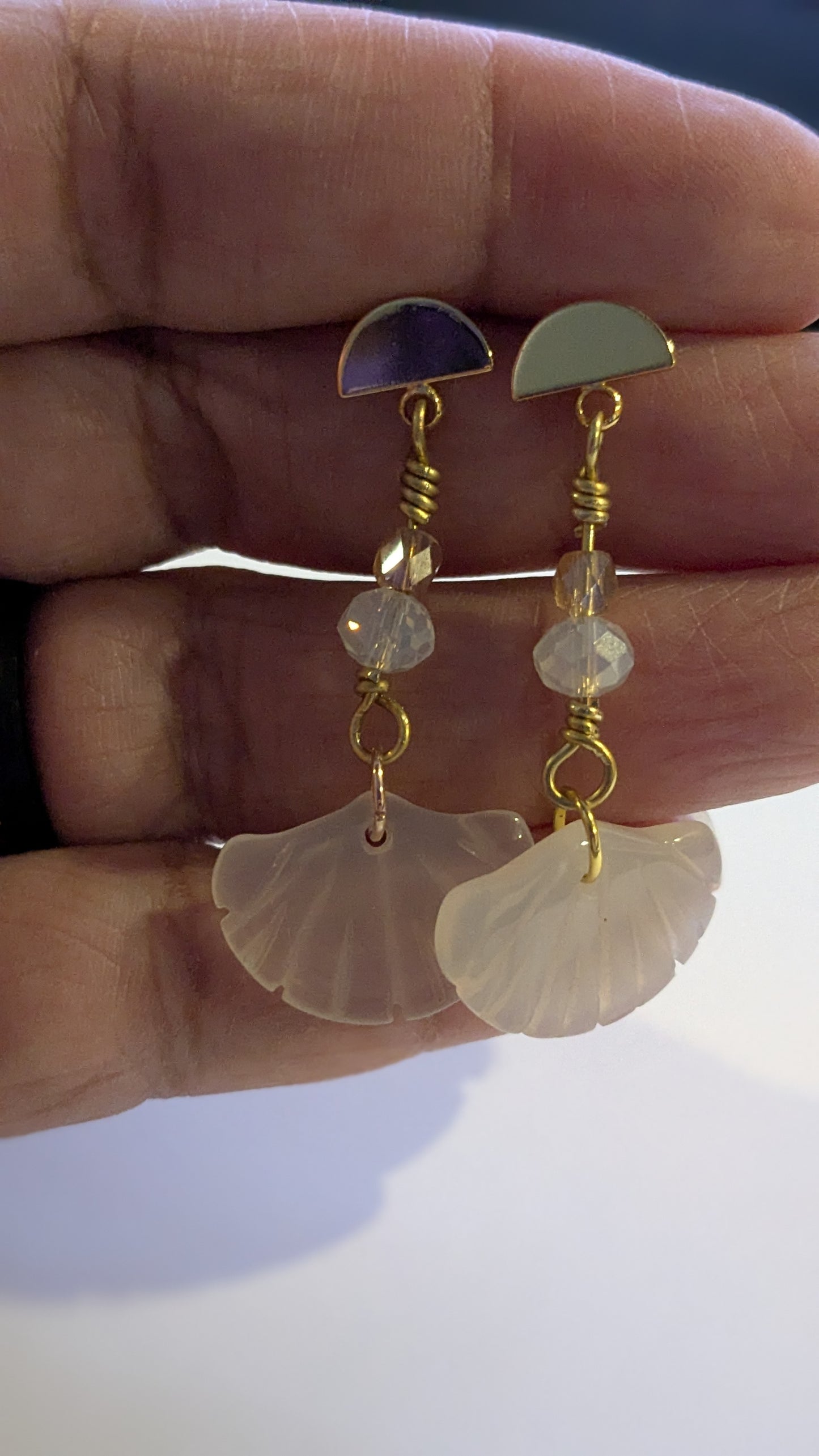White Agate Ginkgo Leaf Dangle Earrings