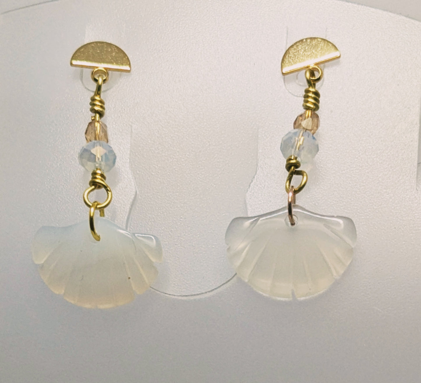 White Agate Ginkgo Leaf Dangle Earrings