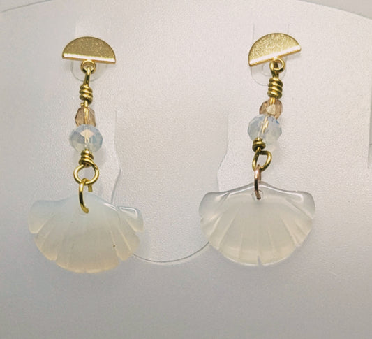 White Agate Ginkgo Leaf Dangle Earrings