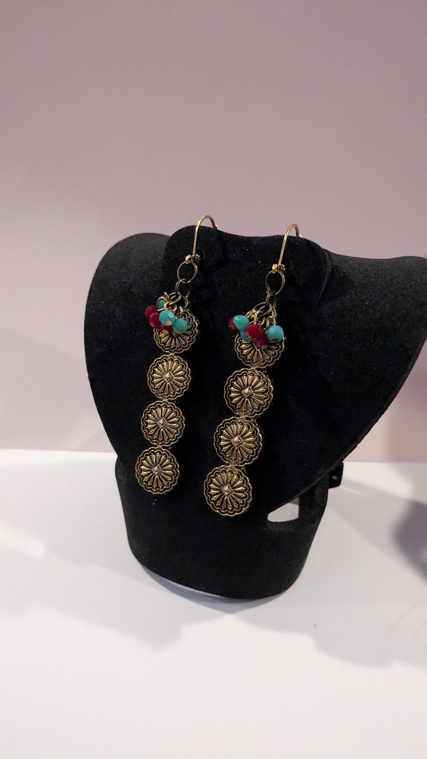 Golden Floral Cartouche Dangle Earrings