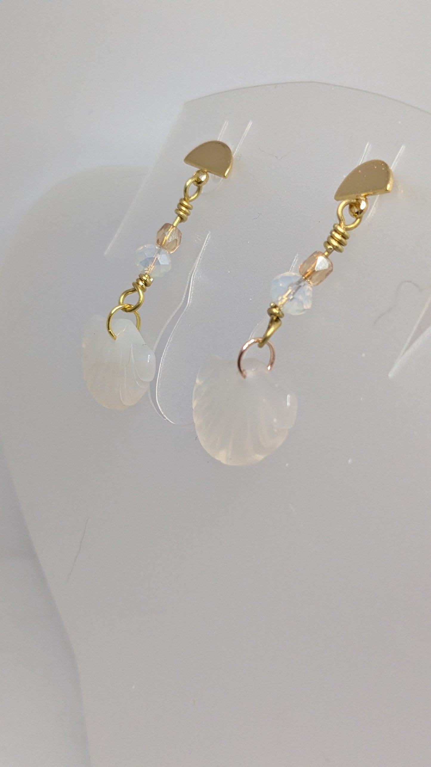 White Agate Ginkgo Leaf Dangle Earrings