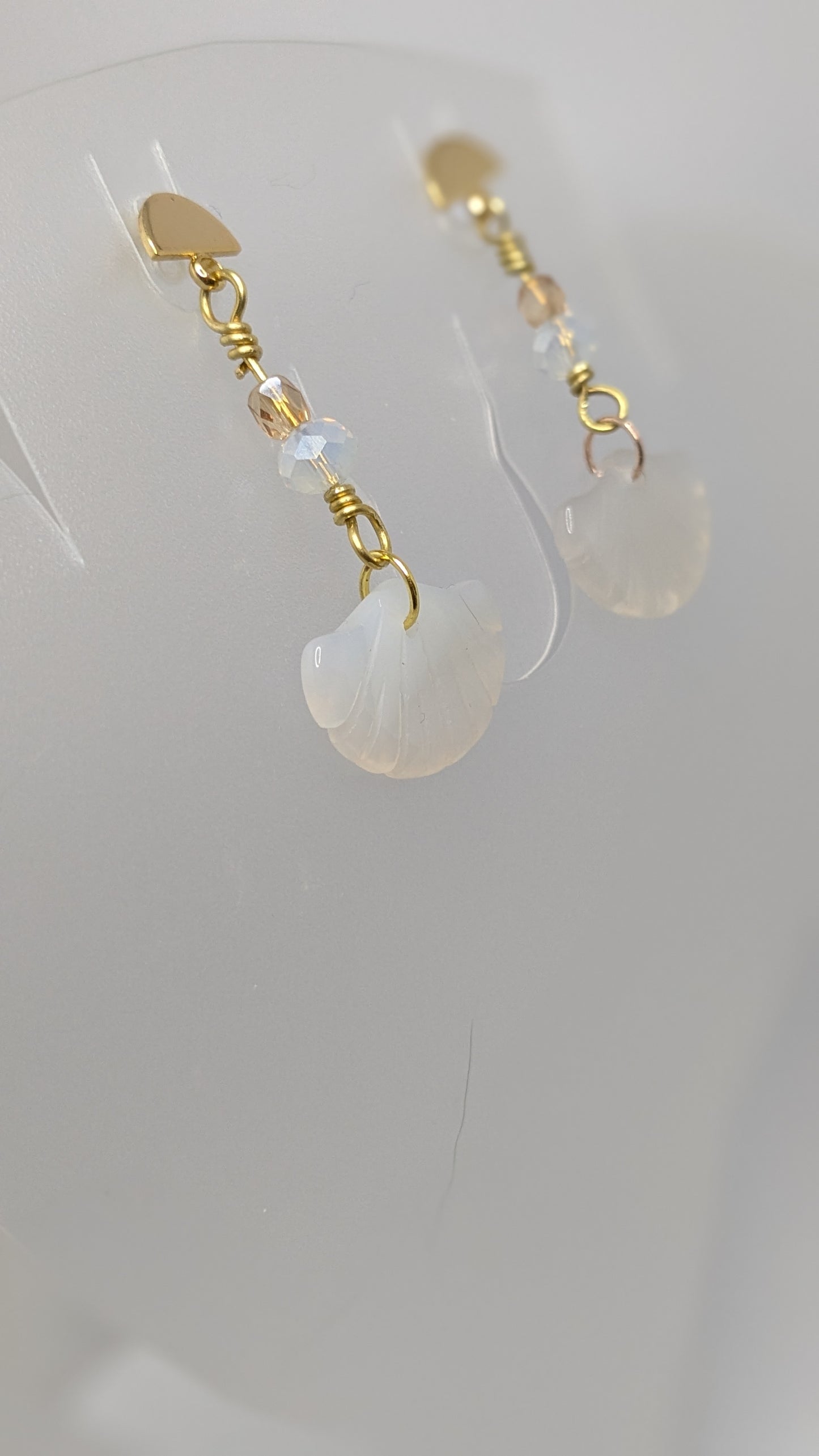 White Agate Ginkgo Leaf Dangle Earrings