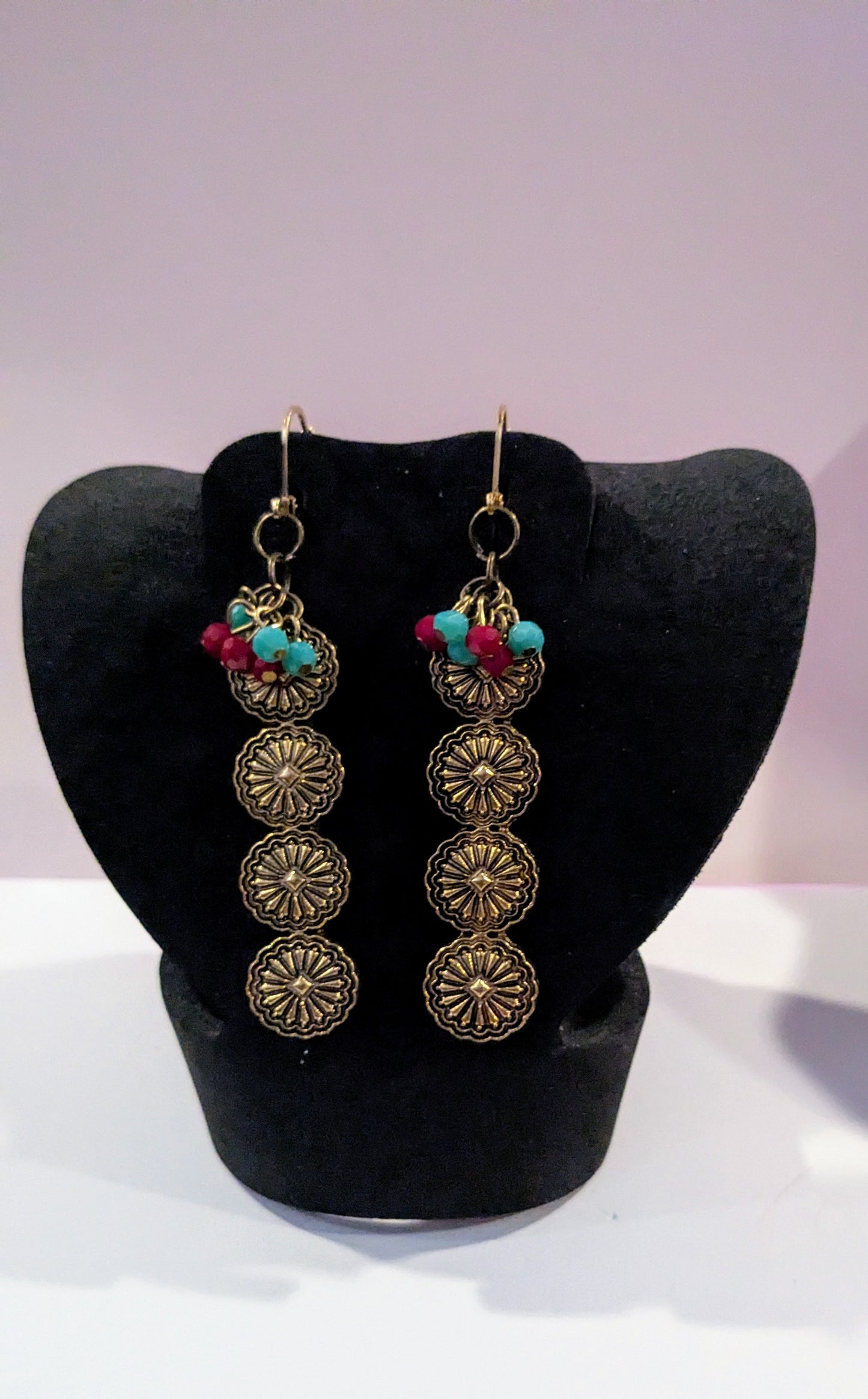 Golden Floral Cartouche Dangle Earrings