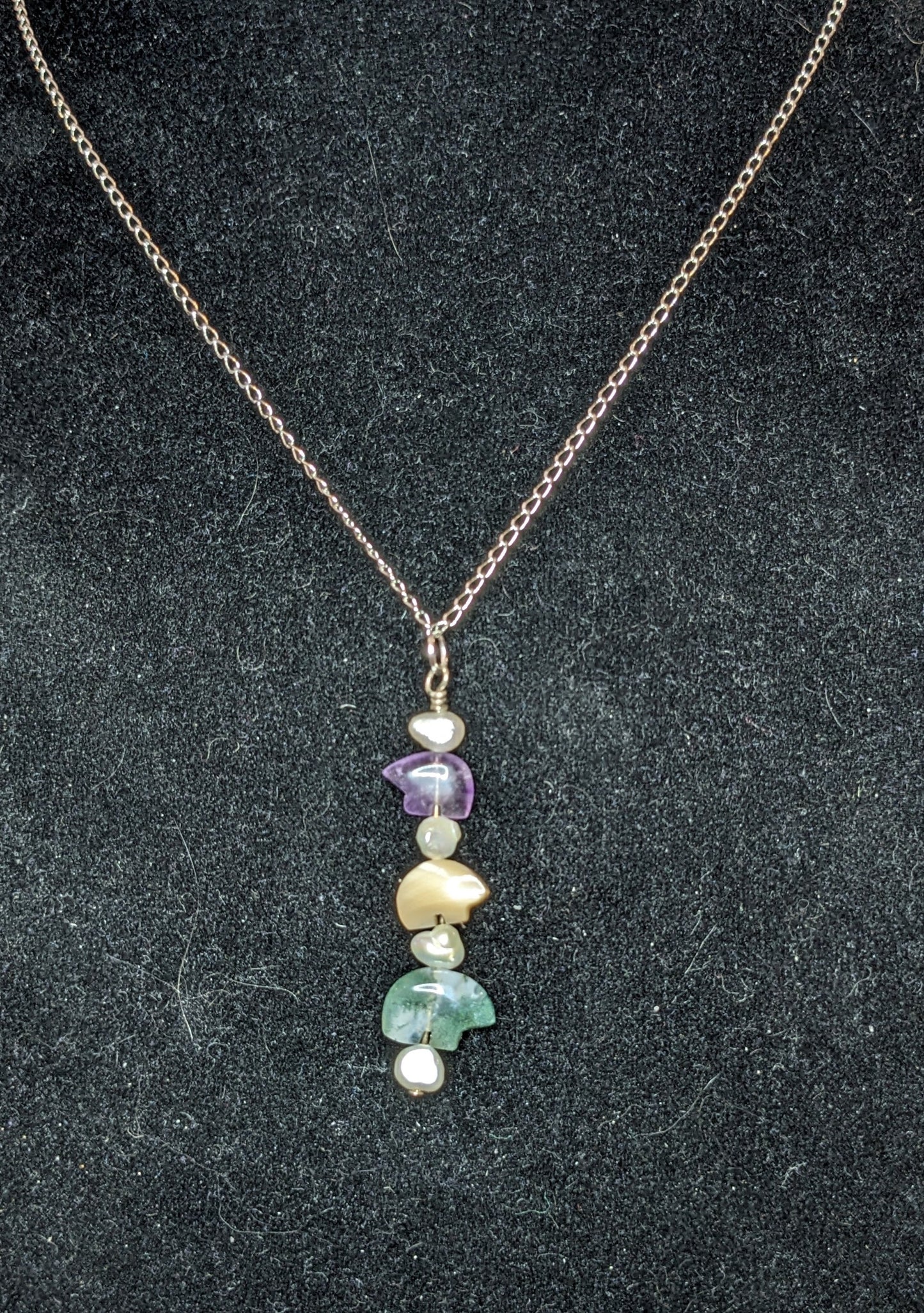 Wire Wrapped Bears & Pearls Pendant Necklace
