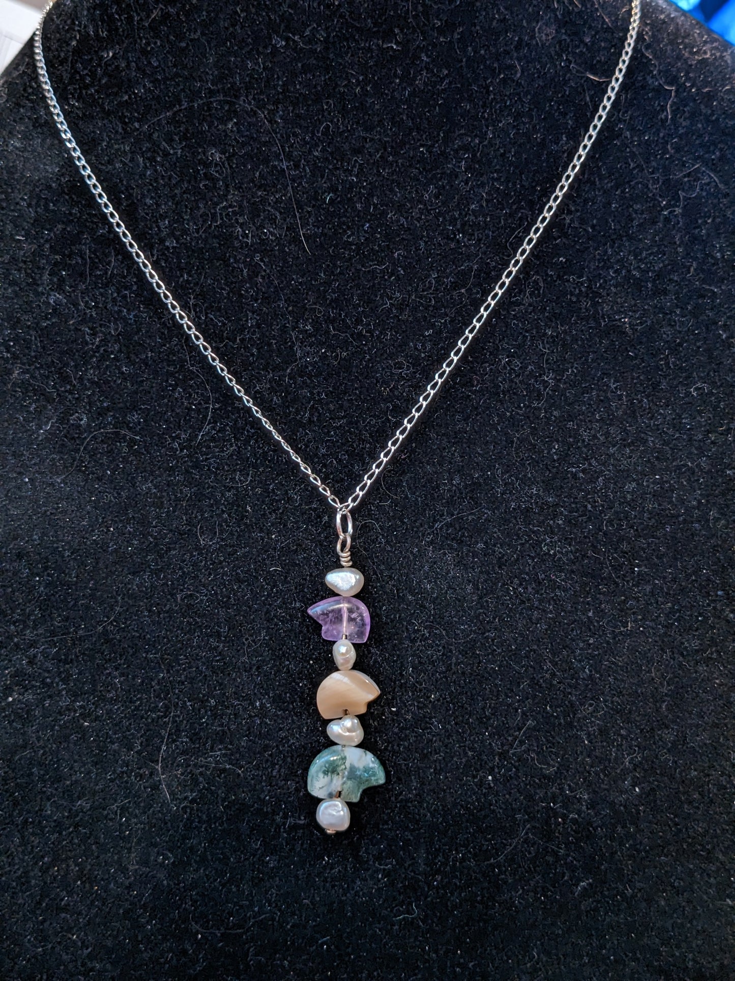 Wire Wrapped Bears & Pearls Pendant Necklace