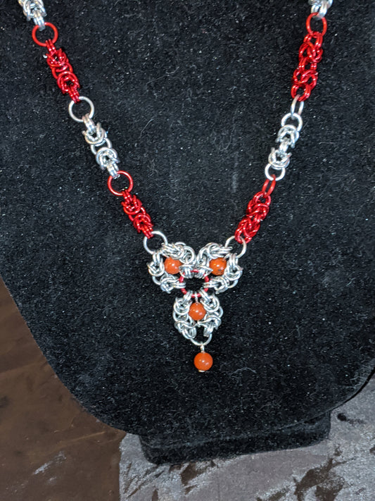 Red Jasper Romanov Focal Chainmail Necklace Chainmail Necklaces Dragon & Wolf Designs   