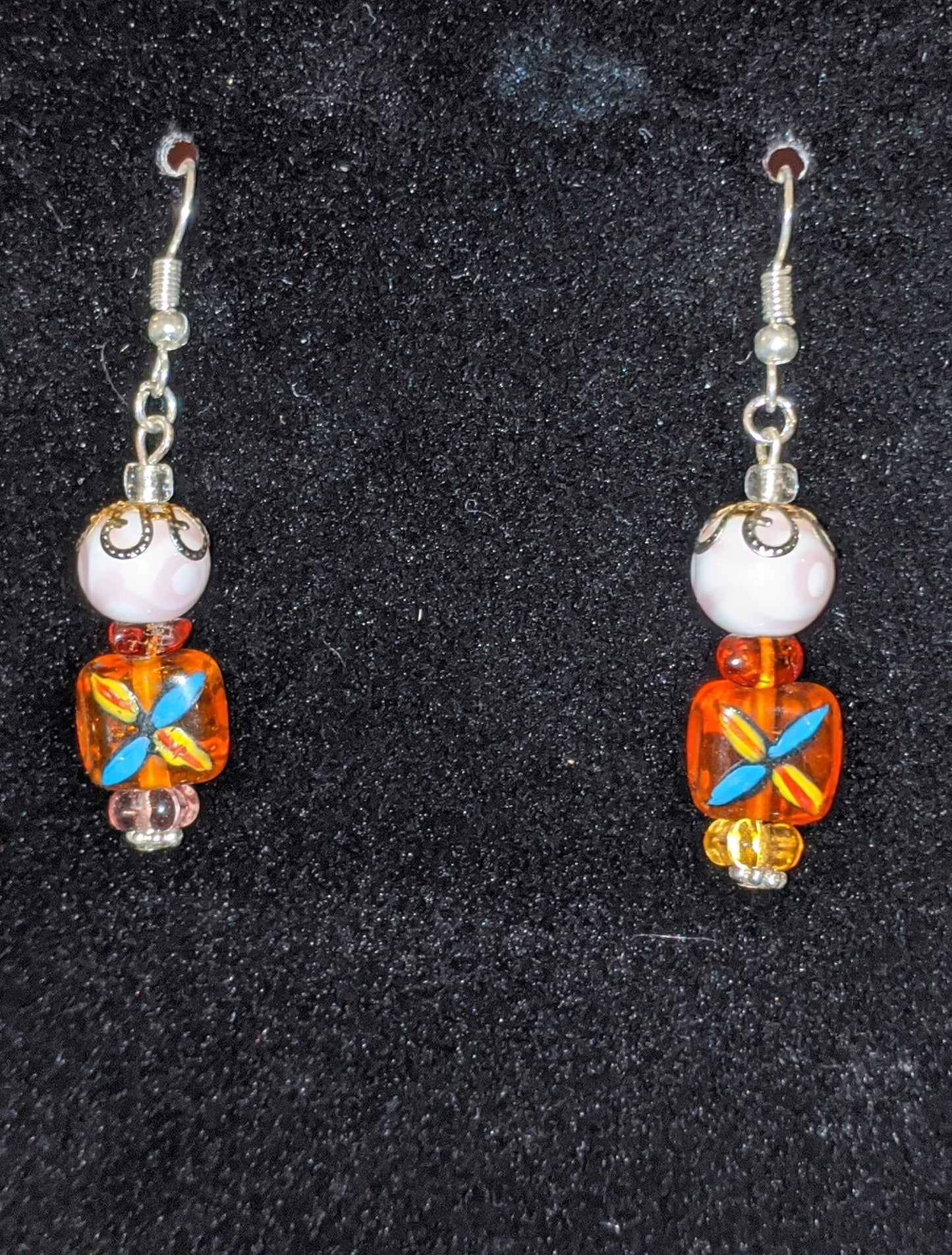 Painted Flowers Beaded Earrings Dragon & Wolf Designs   
