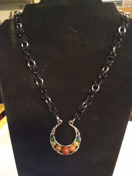 Handcrafted chainmail necklace with  wire wrapped natural stone pendant Chainmail Necklaces Dragon & Wolf Designs   