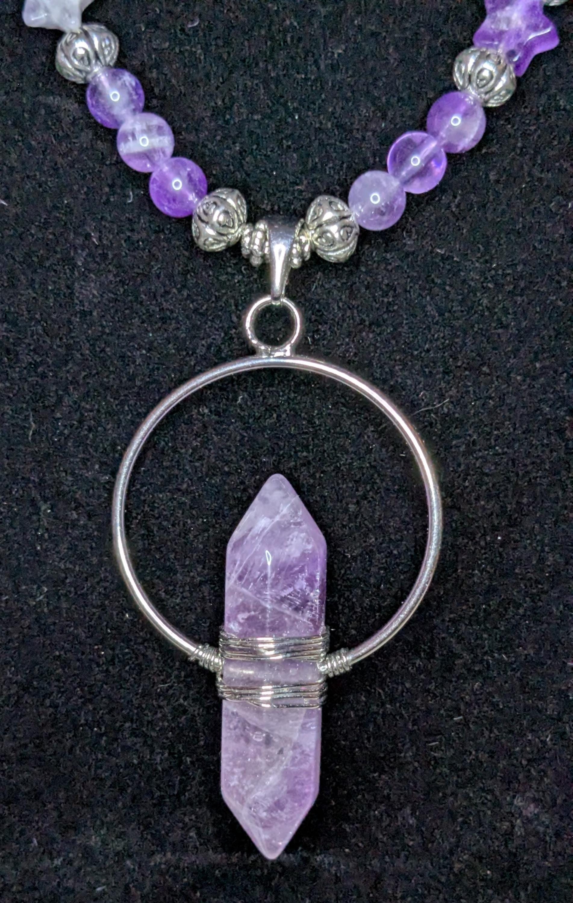 Amethyst Beaded Jewelry Set with Necklace Bracelet and Earrings