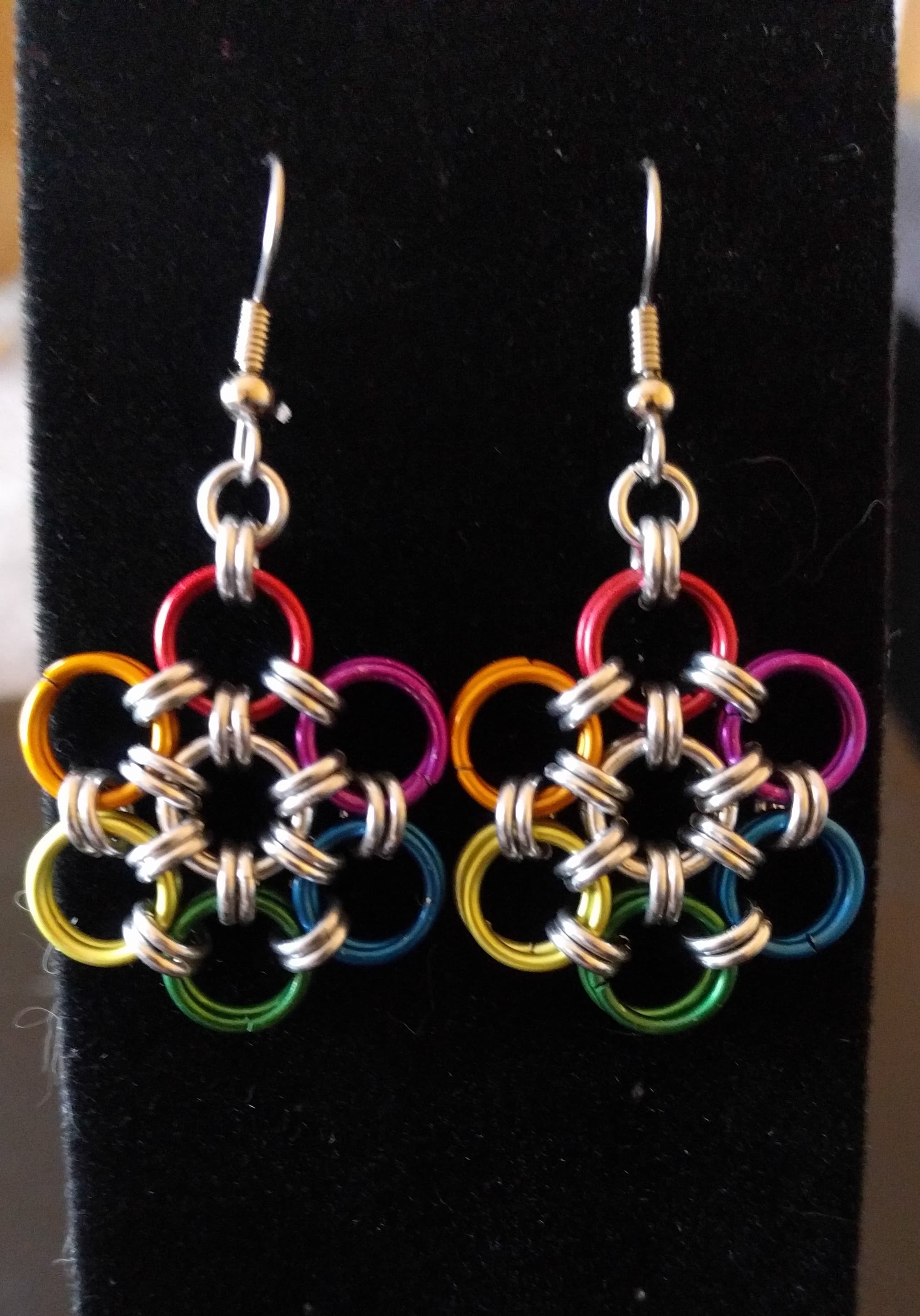 Chainmail flower pride earrings Chainmail Earrings Dragon & Wolf Designs   