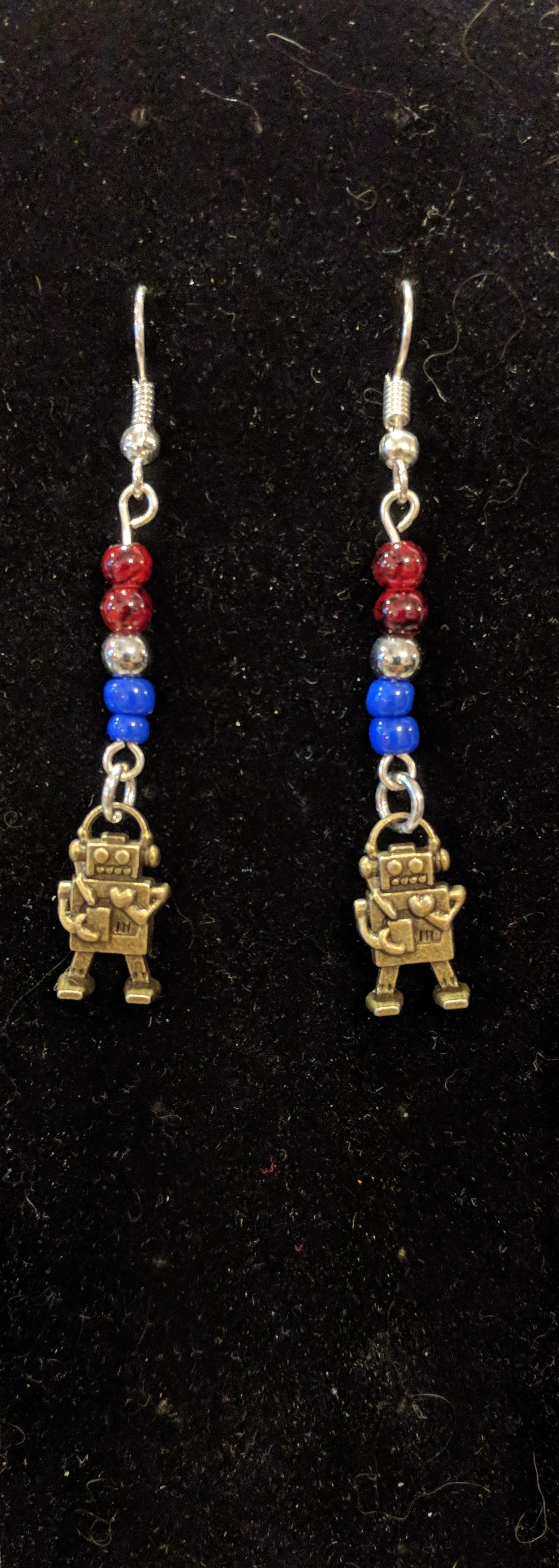 Bronze Robot Earrings Dangle Earrings Dragon & Wolf Designs Beaded  