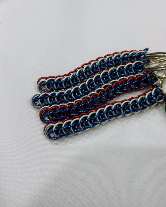 Superhero inspired keychains Geeky Keychains Dragon & Wolf Designs Red/White/Blue  