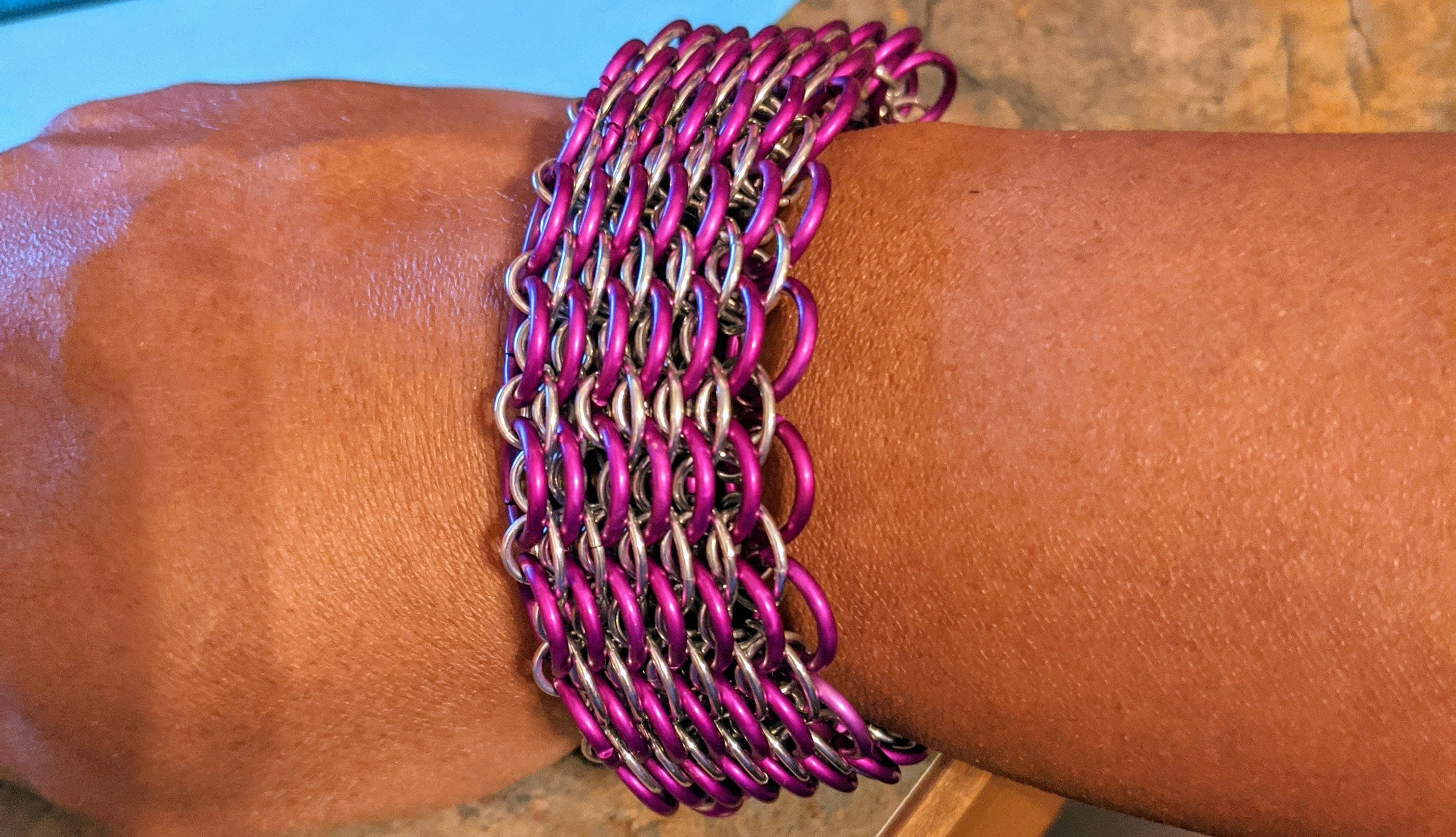 Dragonscale Chainmail Bracelets Chainmail Bracelets Dragon & Wolf Designs Purple and Silver  