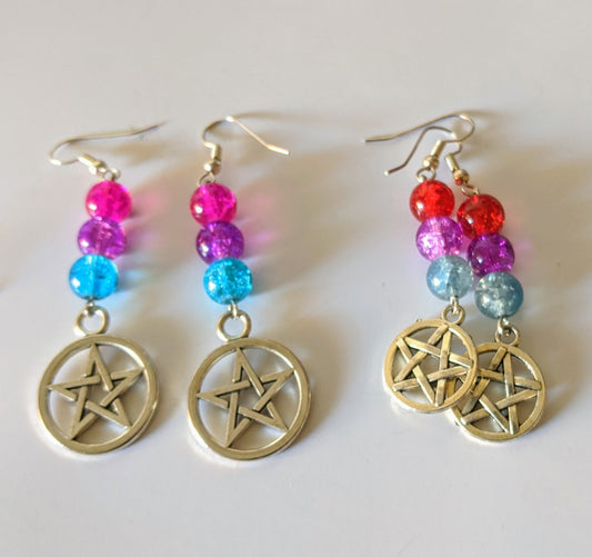Pentagram Pagan Wiccan Spiritual Dangle Earrings Dangle Earrings Dragon & Wolf Designs   