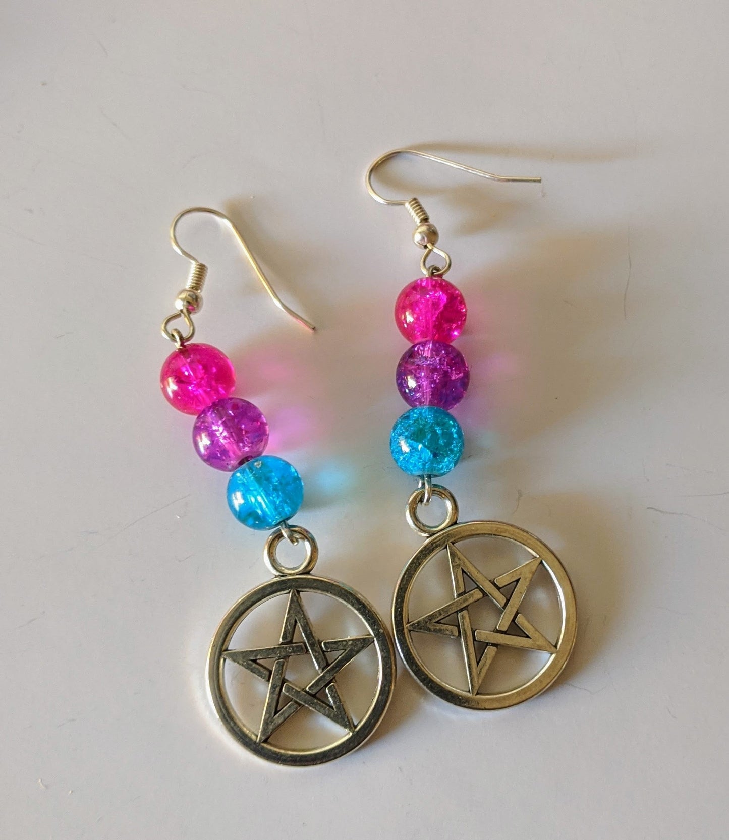 Pentagram Pagan Wiccan Spiritual Dangle Earrings Dangle Earrings Dragon & Wolf Designs bi pride large  