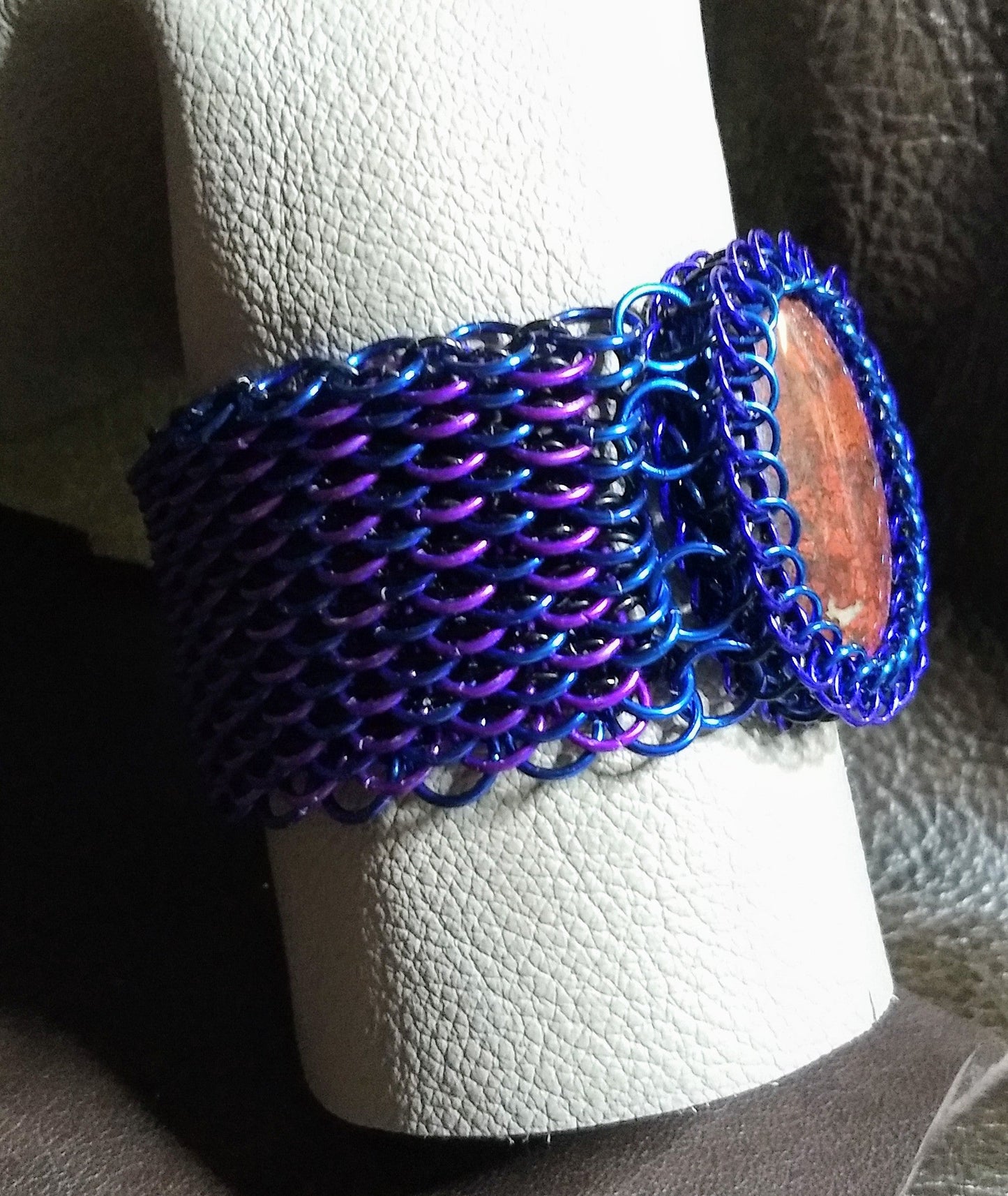 Dragonscale Chainmail Bracelet with Jasper Cabochon Bracelets Dragon & Wolf Designs   