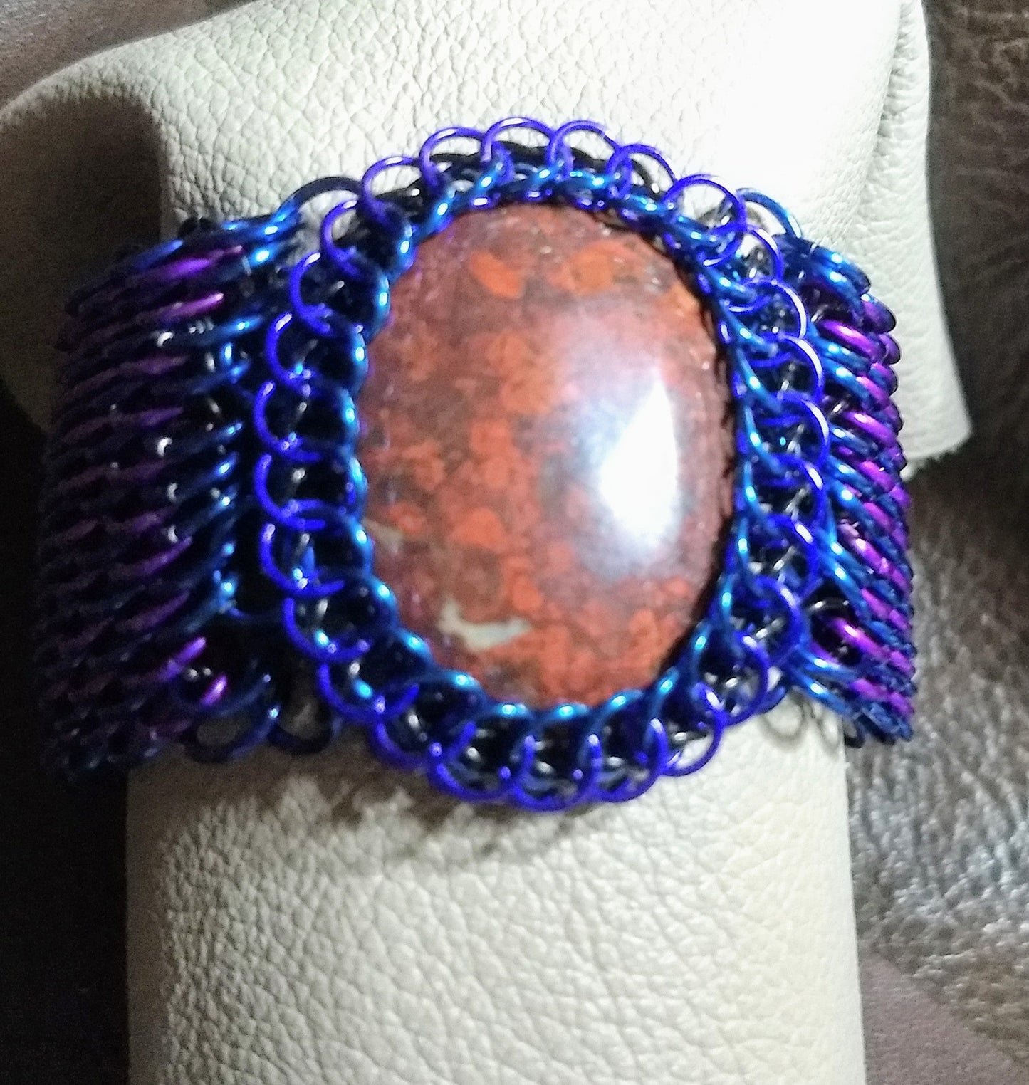 Dragonscale Chainmail Bracelet with Jasper Cabochon Bracelets Dragon & Wolf Designs   