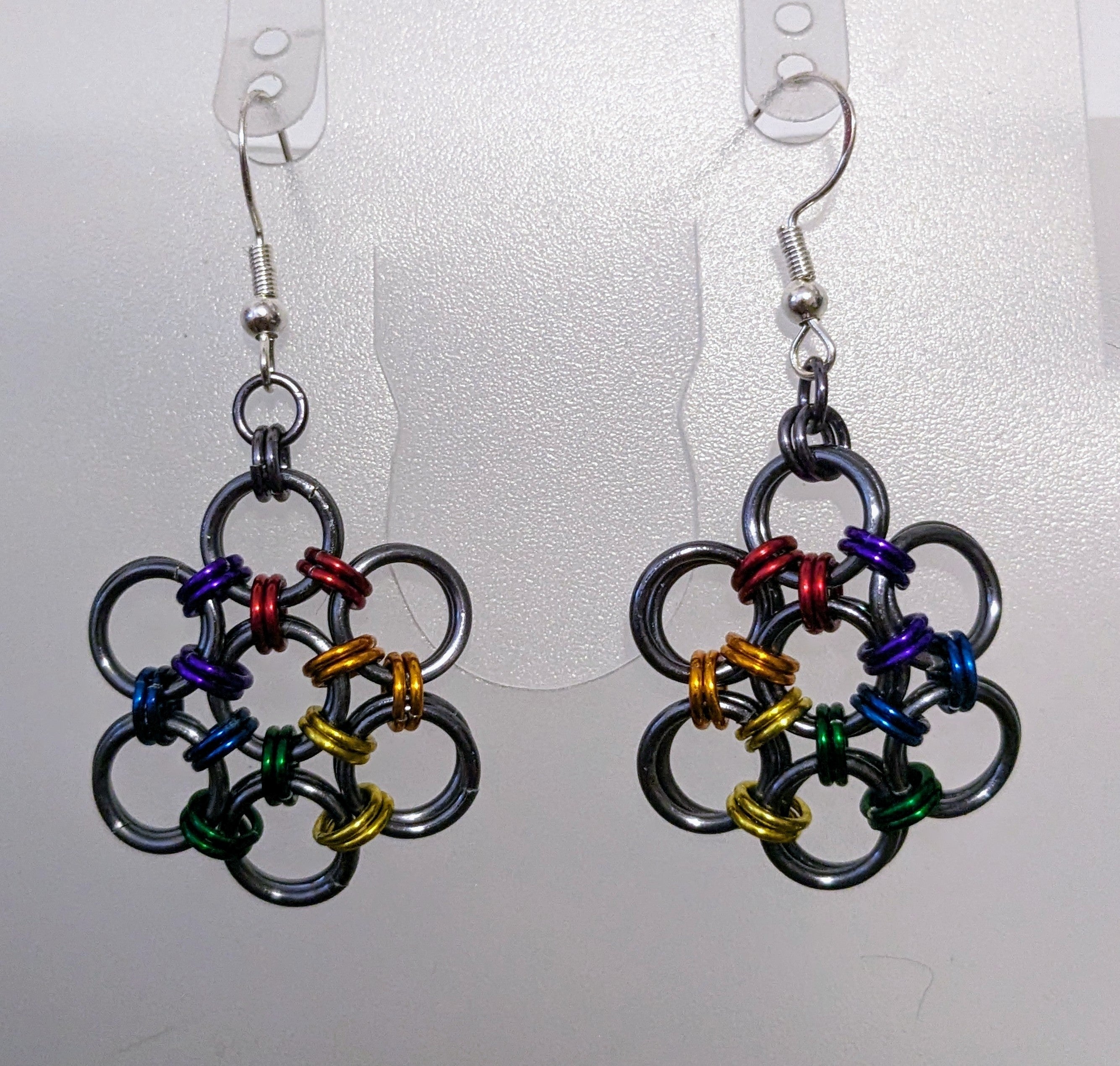 Chainmail flower pride earrings
