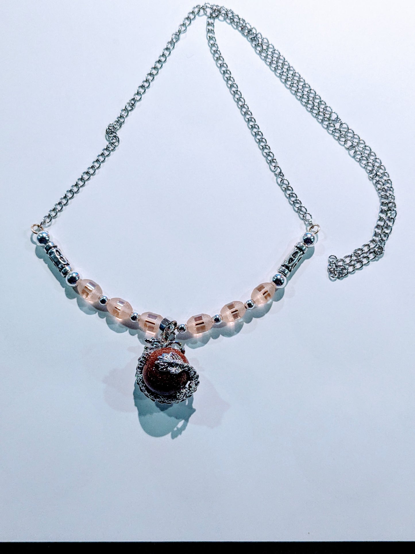 Goldstone and Dragon Pendant on Beaded Necklace