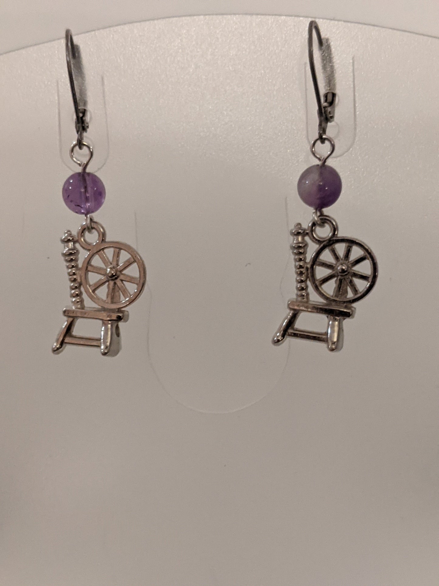 Spinning Wheel Dangle Earrings with Amethyst Beaded Earrings Dragon & Wolf Designs   