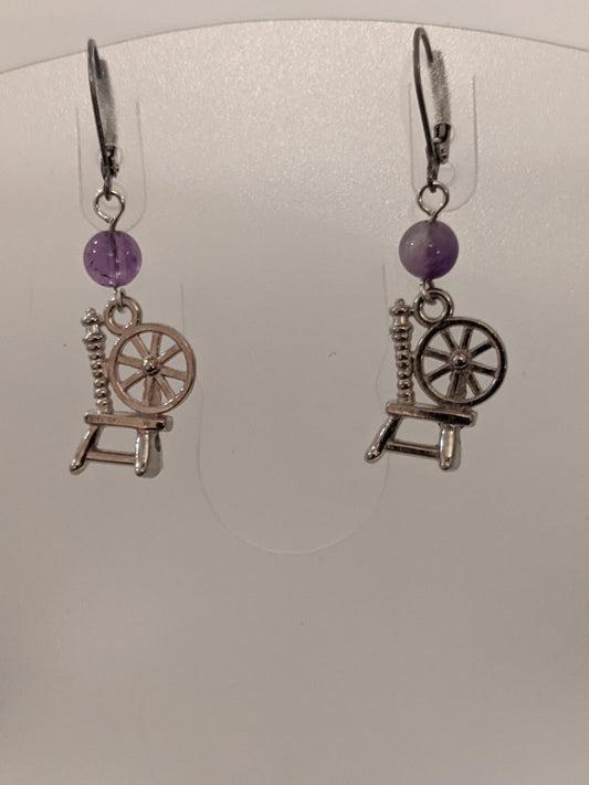 Spinning Wheel Dangle Earrings with Amethyst Beaded Earrings Dragon & Wolf Designs   