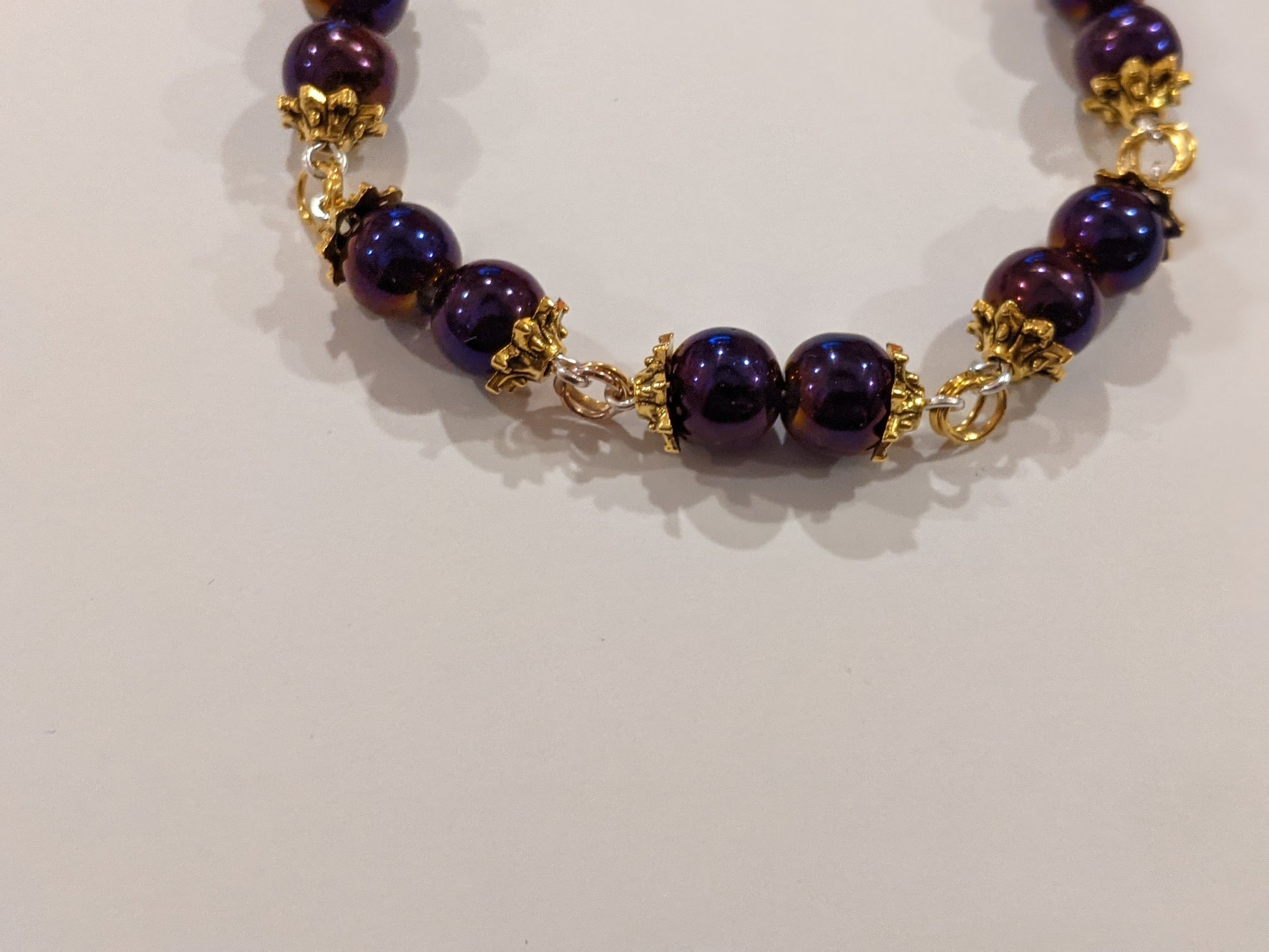 Purple Iris and Gold Beaded Bracelet Beaded Bracelets Dragon & Wolf Designs   