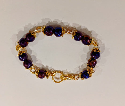 Purple Iris and Gold Beaded Bracelet Beaded Bracelets Dragon & Wolf Designs   