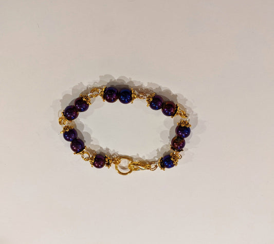 Purple Iris and Gold Beaded Bracelet Beaded Bracelets Dragon & Wolf Designs   