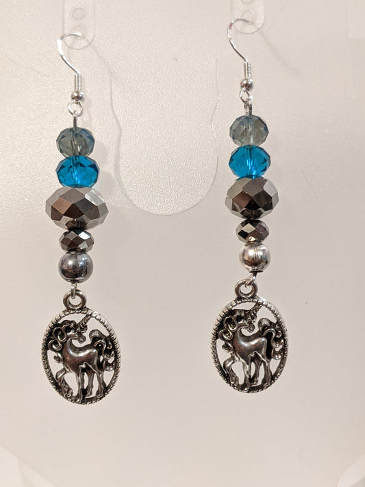 Super Sparkly Unicorn Dangle Earrings Beaded Earrings Dragon & Wolf Designs   