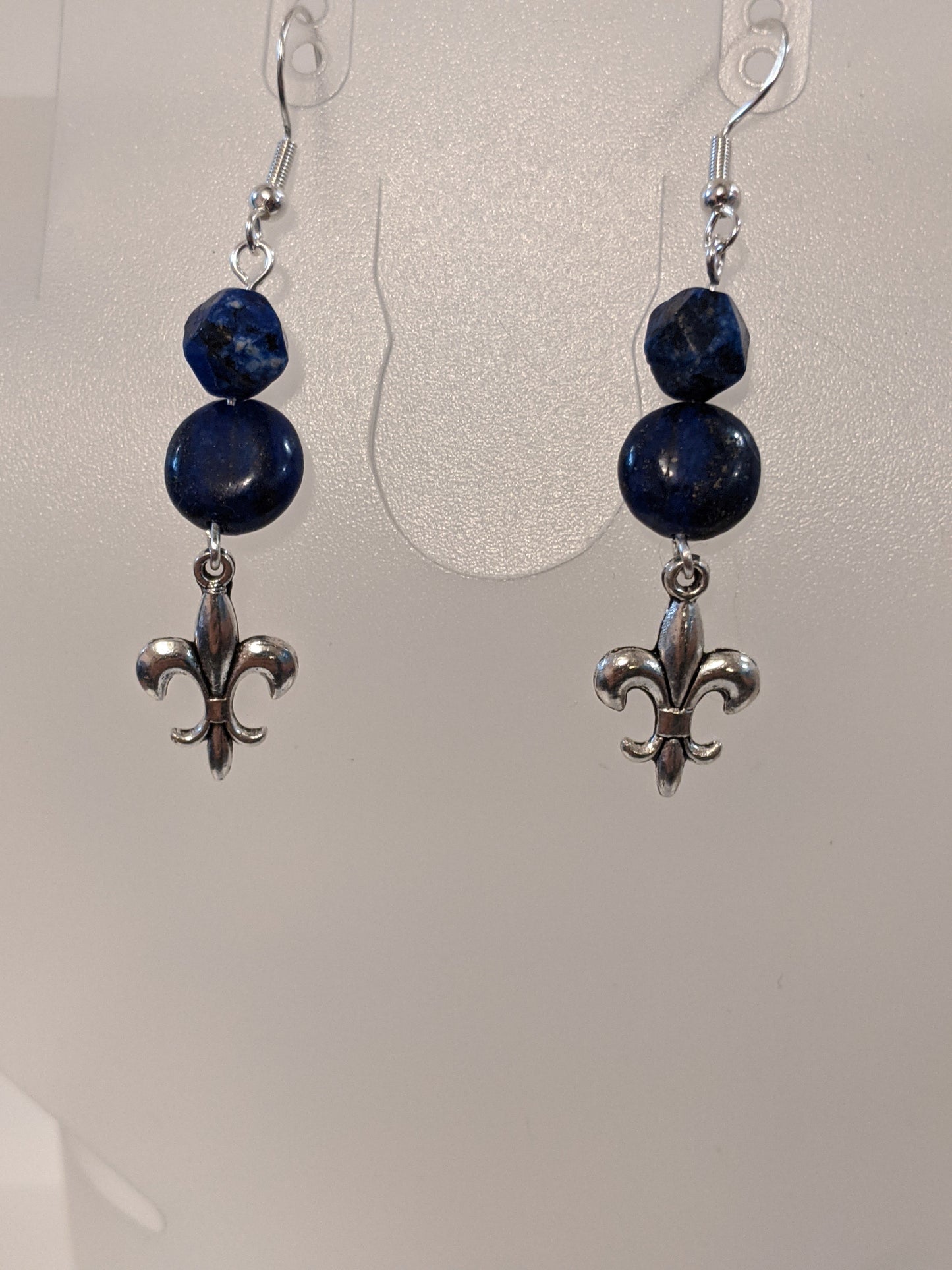 Lapis lazuli Fleur de lis Earrings Beaded Earrings Dragon & Wolf Designs   