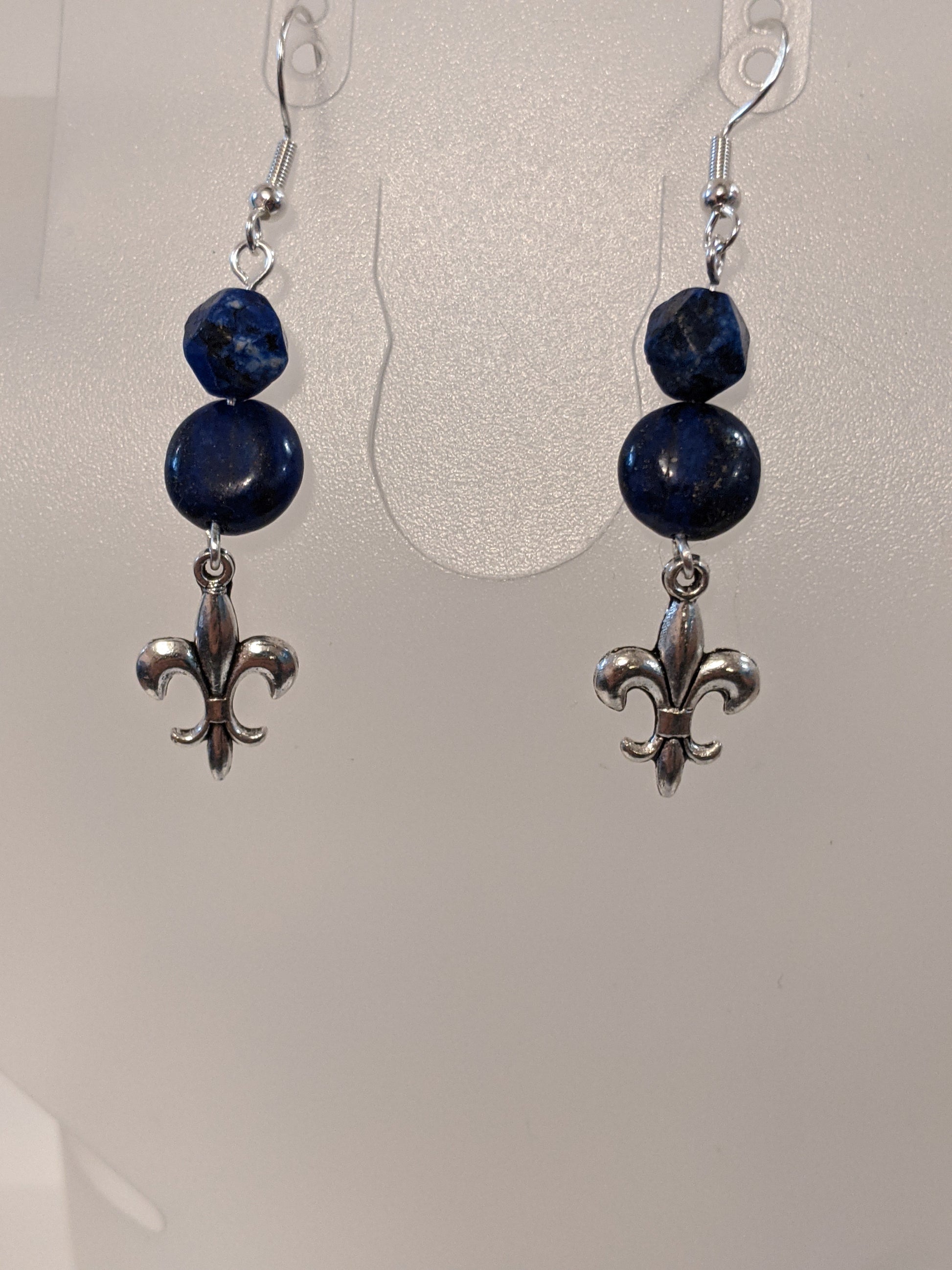 Lapis lazuli Fleur de lis Earrings Beaded Earrings Dragon & Wolf Designs   