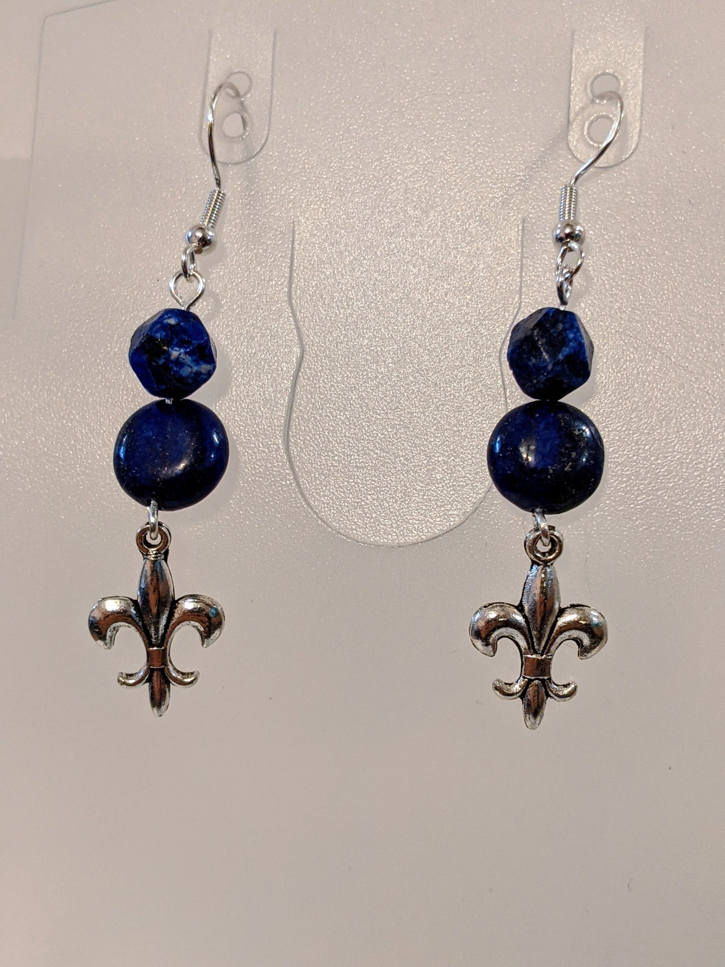 Lapis lazuli Fleur de lis Earrings Beaded Earrings Dragon & Wolf Designs   