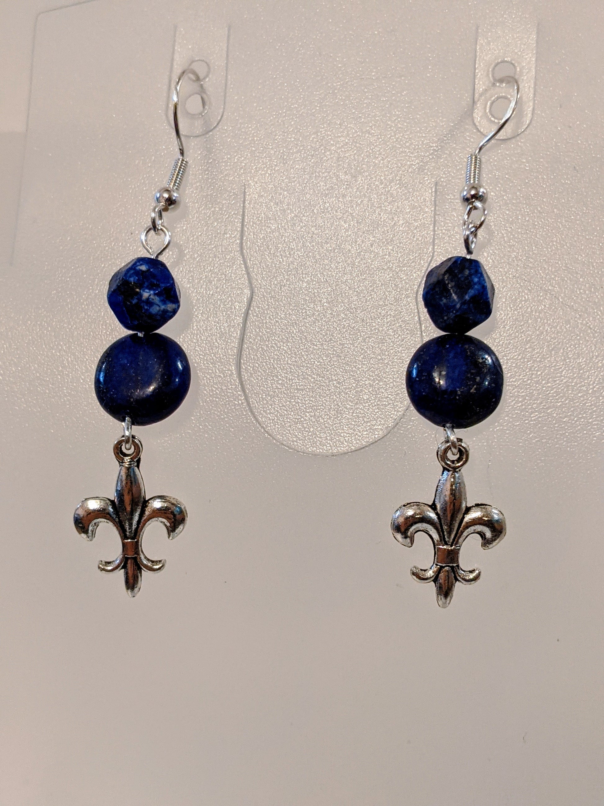 Lapis lazuli Fleur de lis Earrings Beaded Earrings Dragon & Wolf Designs   