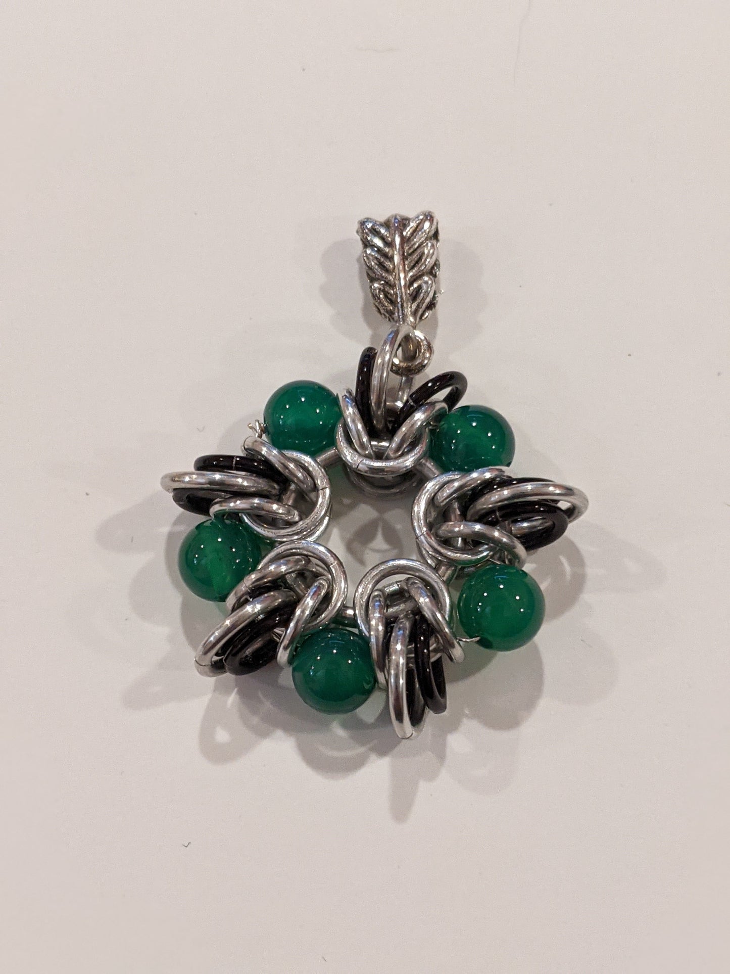 Five Pointed Elf Star Chainmail Pendants Pendants Dragon & Wolf Designs Green Agate  
