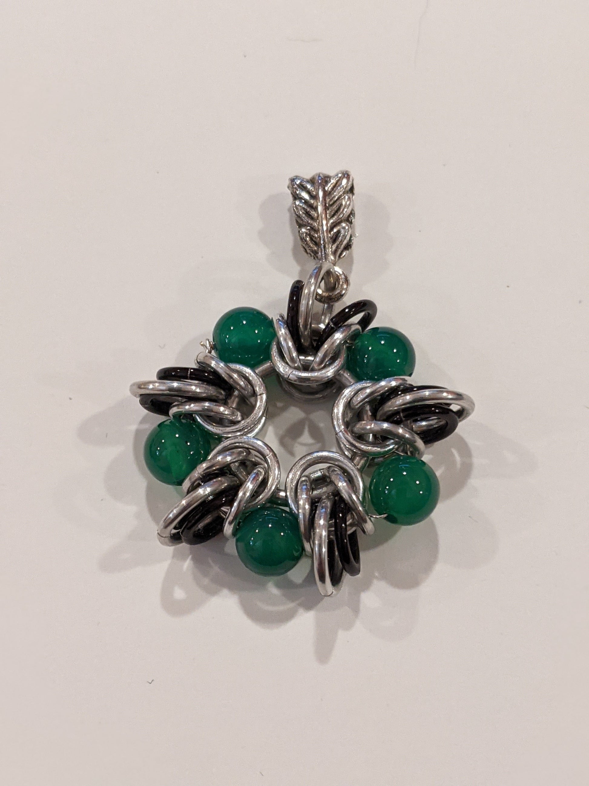 Five Pointed Elf Star Chainmail Pendants Pendants Dragon & Wolf Designs Green Agate  