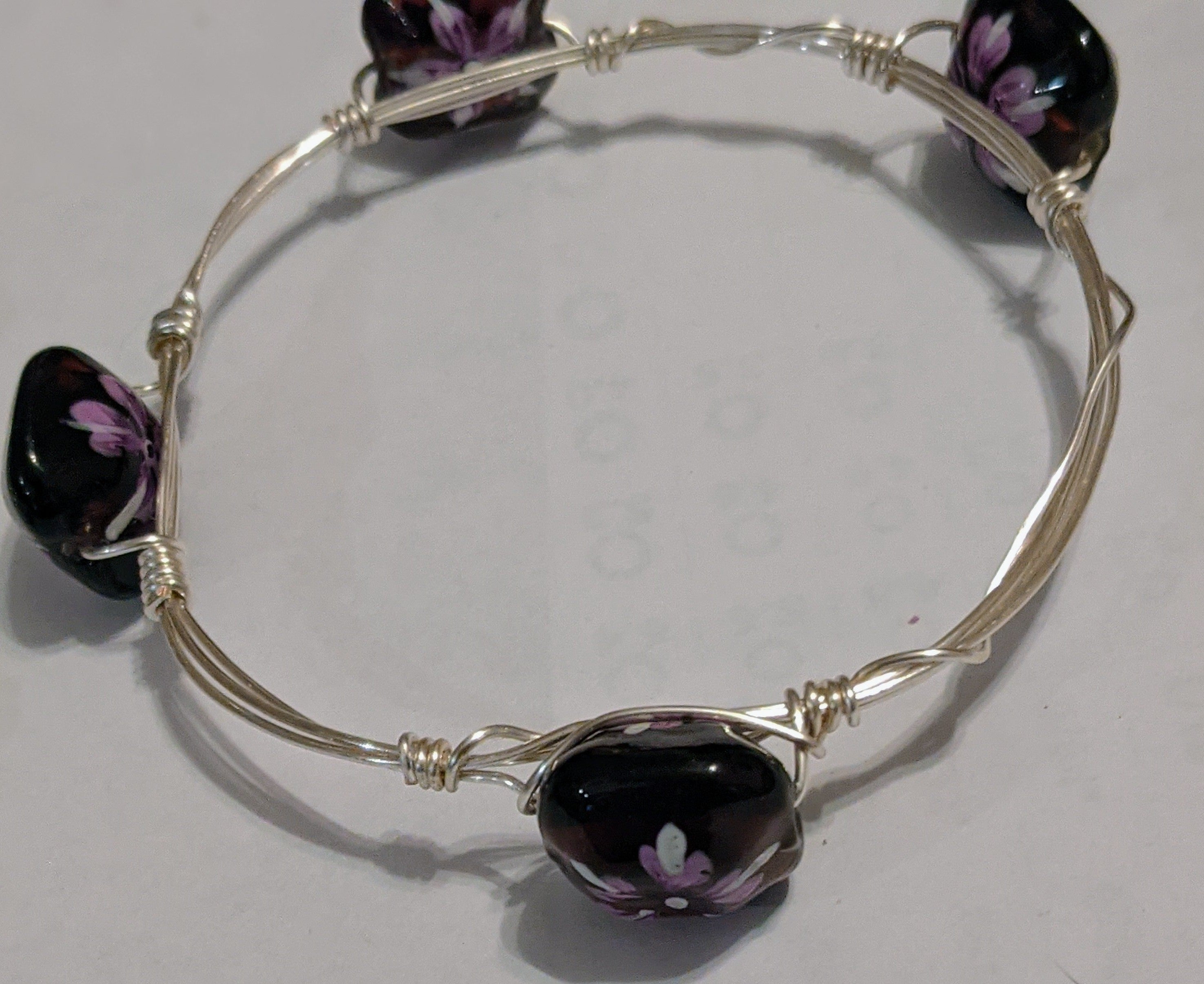 Beaded Wire Wrapped Bangles Beaded Bracelets Dragon & Wolf Designs 7.5 inches  