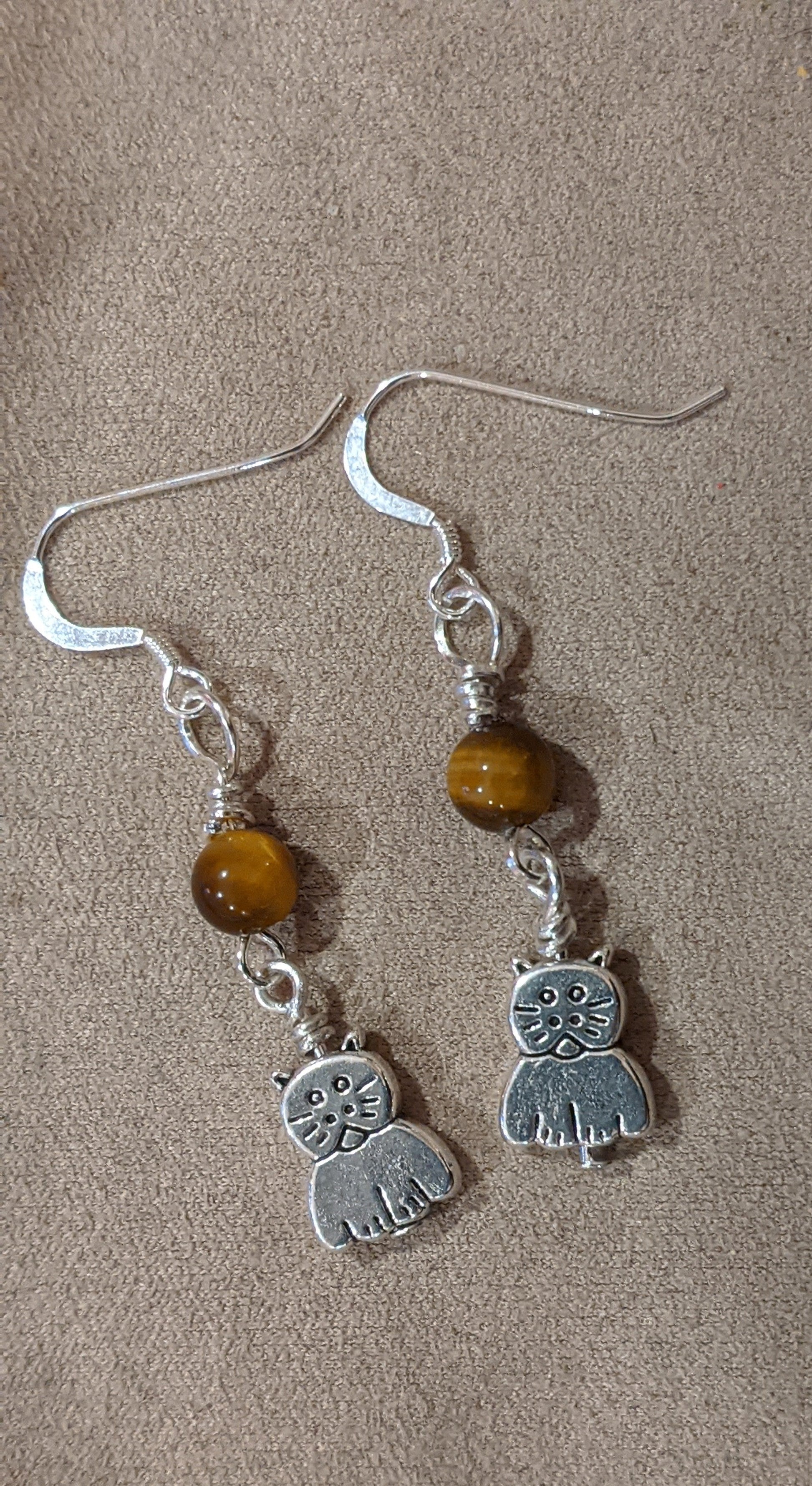 Silver Cat Dangle Earrings Dangle Earrings Dragon & Wolf Designs   