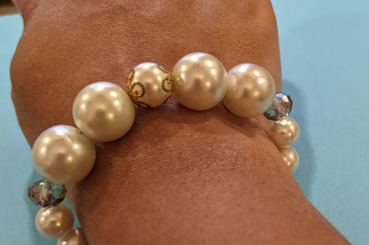 Faux Pearl & Glass Rondelle Beaded Bracelet Beaded Bracelets Dragon & Wolf Designs   