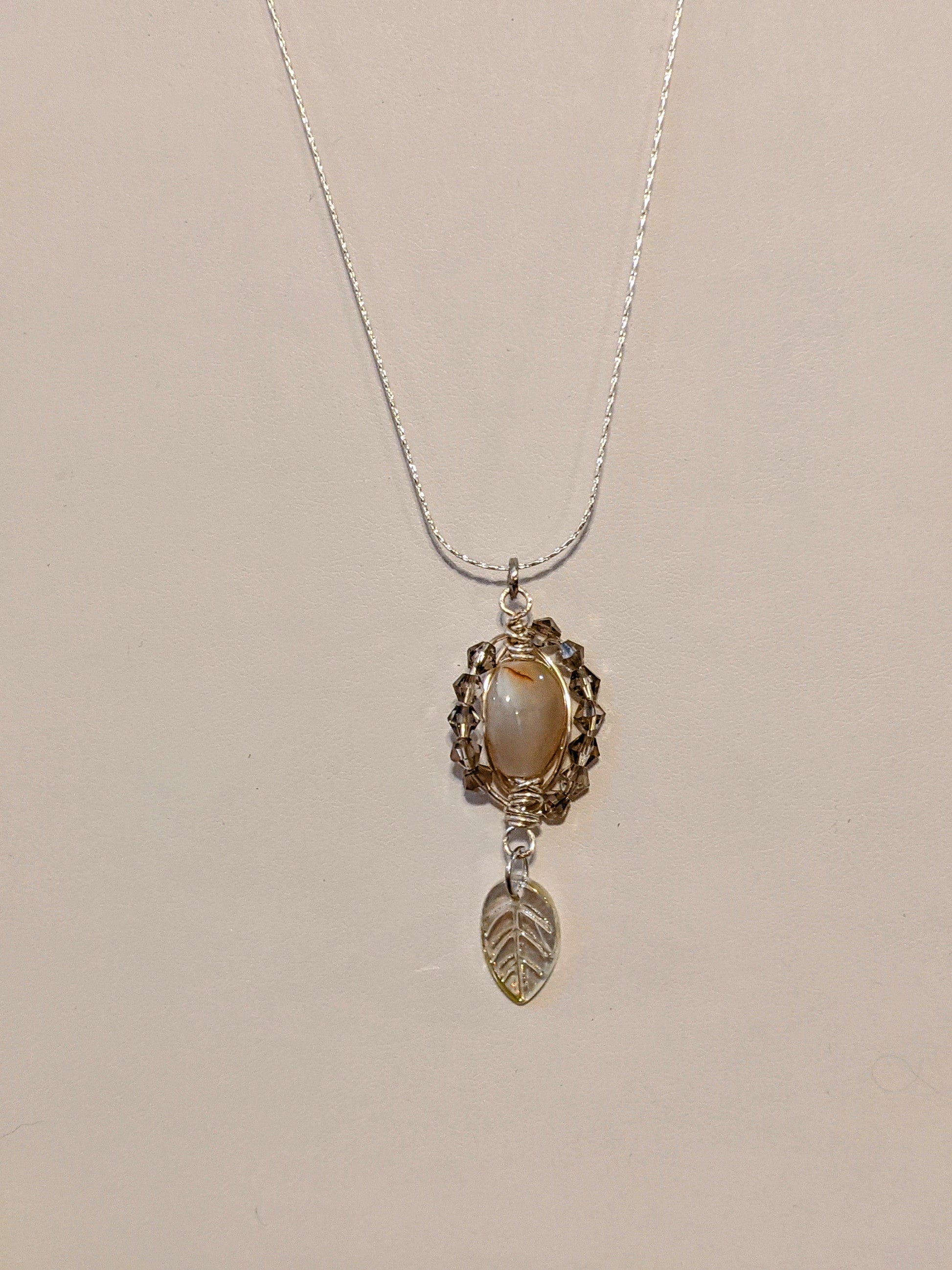 Wire Wrapped Agate Pendant on Silver Chain Necklace Beaded Necklaces Dragon & Wolf Designs   