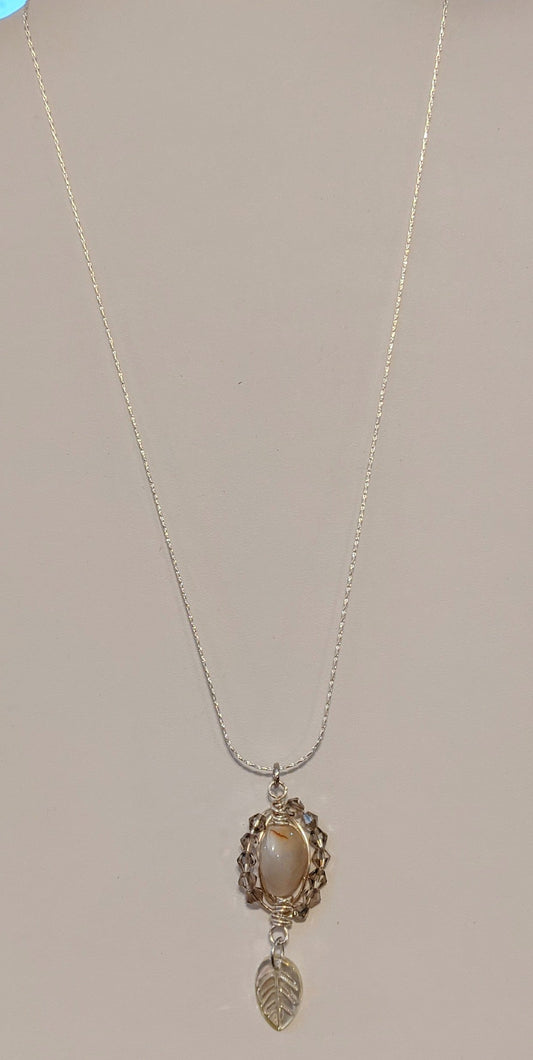Wire Wrapped Agate Pendant on Silver Chain Necklace Beaded Necklaces Dragon & Wolf Designs   