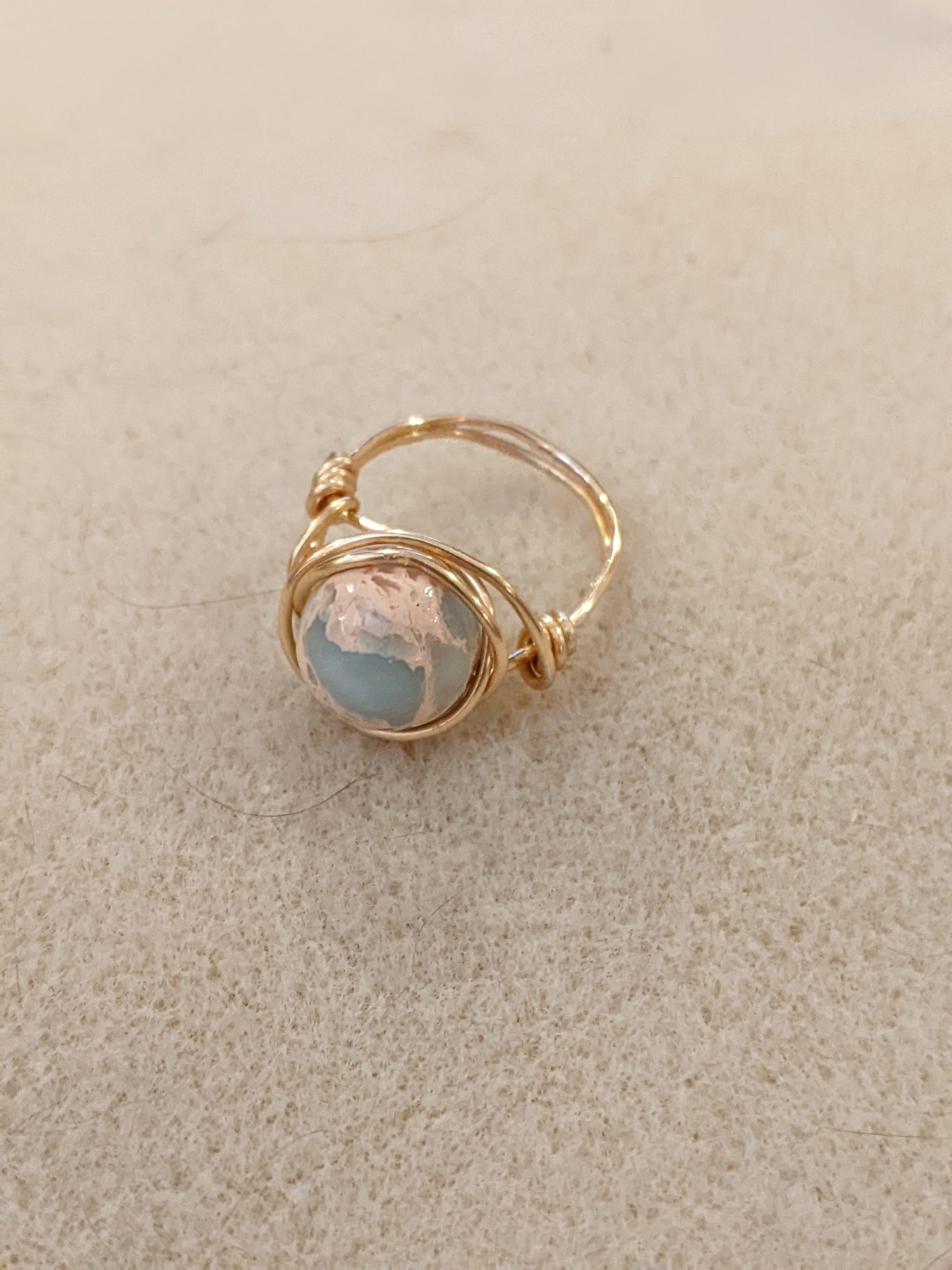 Wire Wrapped Gemstone Rings Rings Dragon & Wolf Designs African Blue Opal  