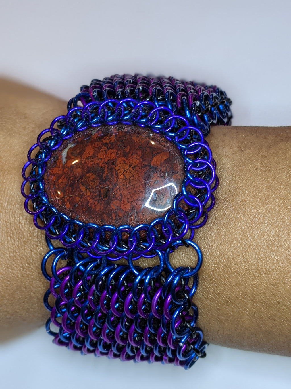 Dragonscale Chainmail Bracelet with Jasper Cabochon Bracelets Dragon & Wolf Designs   