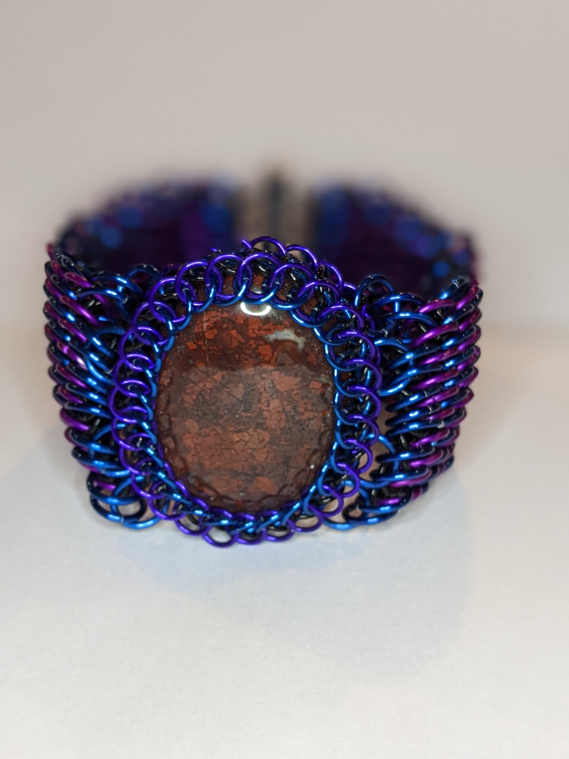 Dragonscale Chainmail Bracelet with Jasper Cabochon Bracelets Dragon & Wolf Designs   