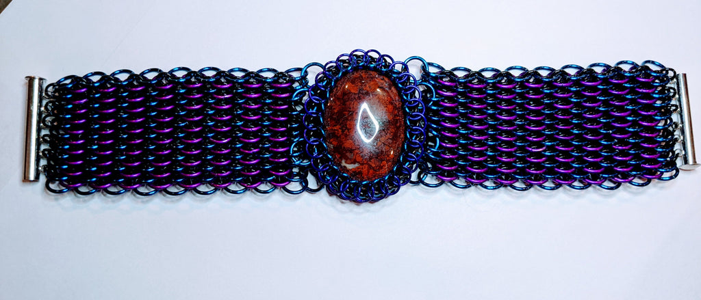 Dragonscale Chainmail Bracelet with Jasper Cabochon Bracelets Dragon & Wolf Designs   