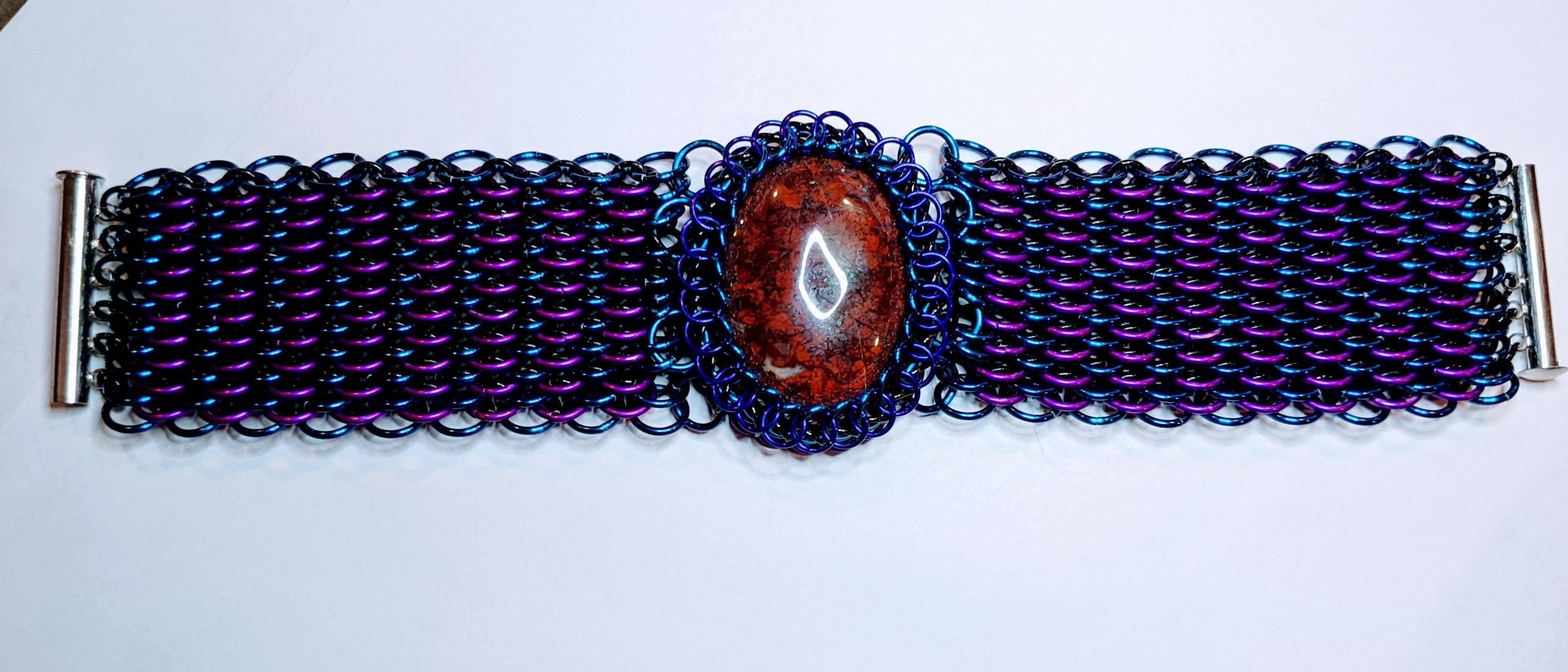 Dragonscale Chainmail Bracelet with Jasper Cabochon Bracelets Dragon & Wolf Designs   